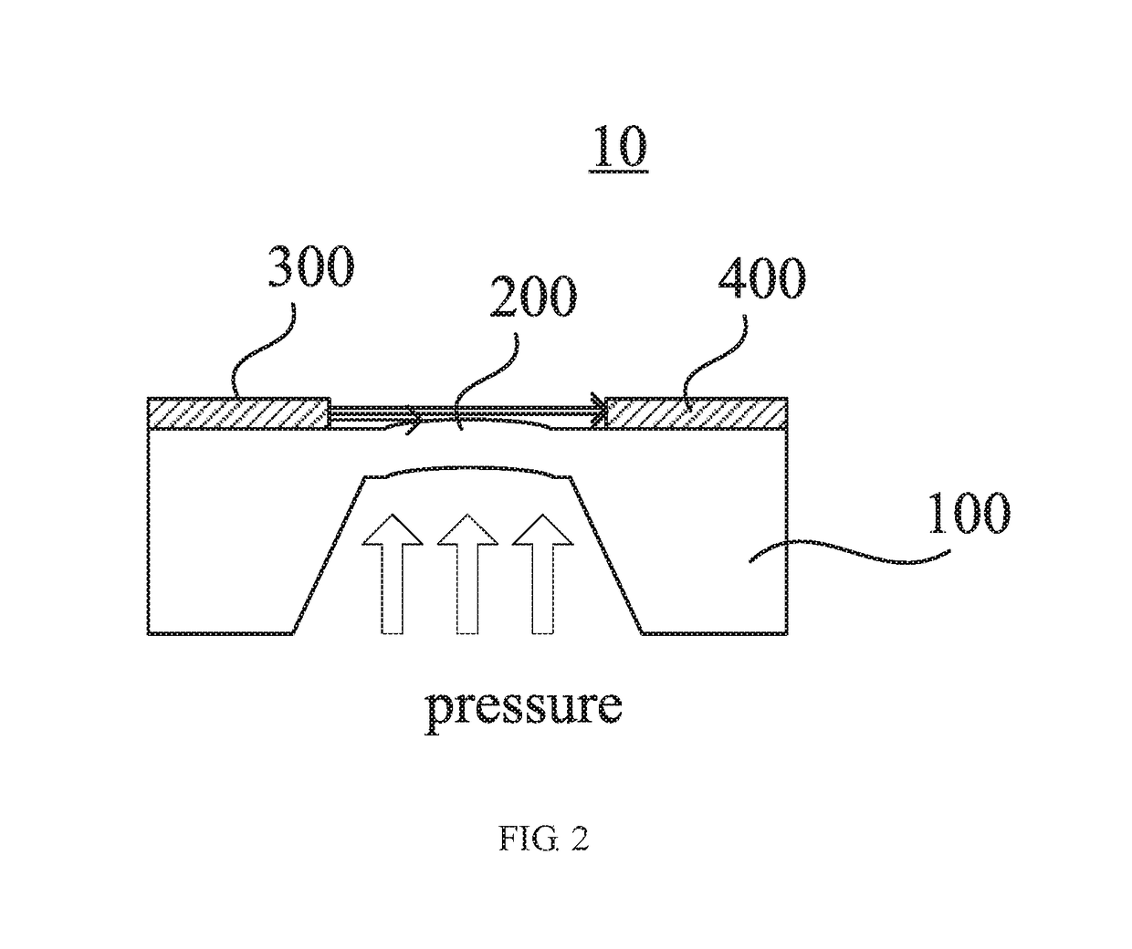 Pressure sensor with light detection of diaphragm protrusion