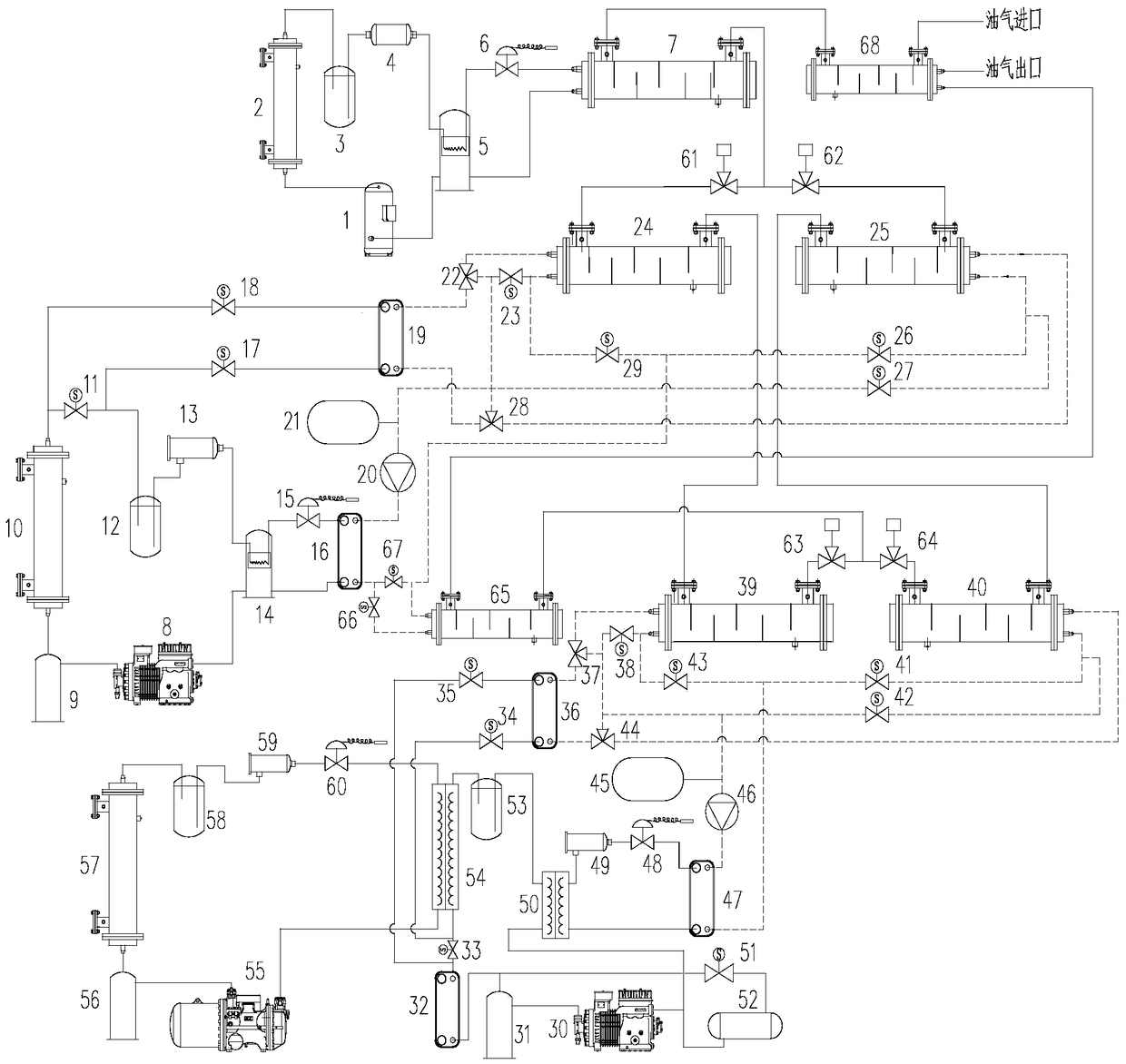 Indirect condensation type oil-gas recovery unit with self-defrosting function