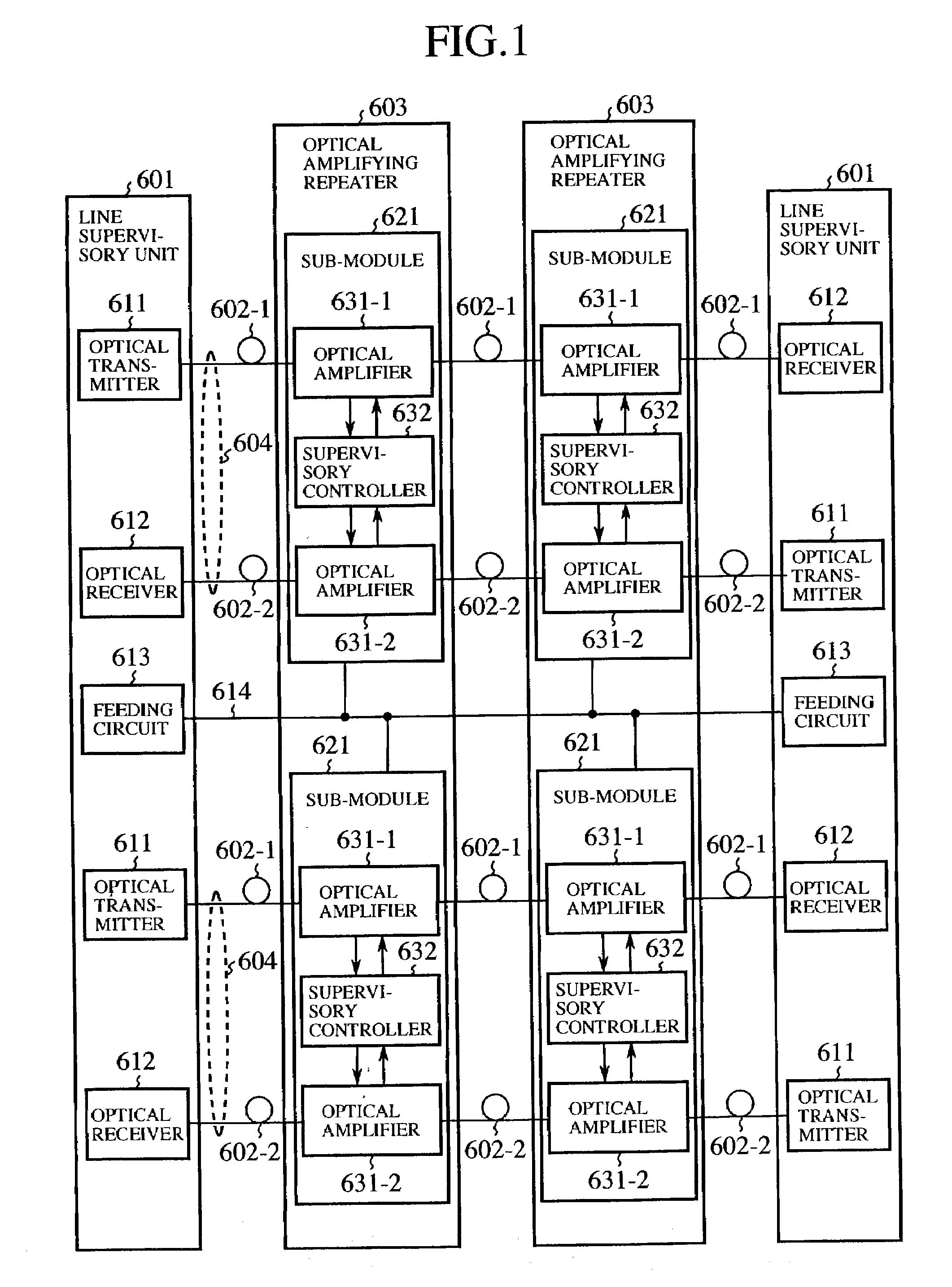 Optical repeating system and optical amplifying repeater control method