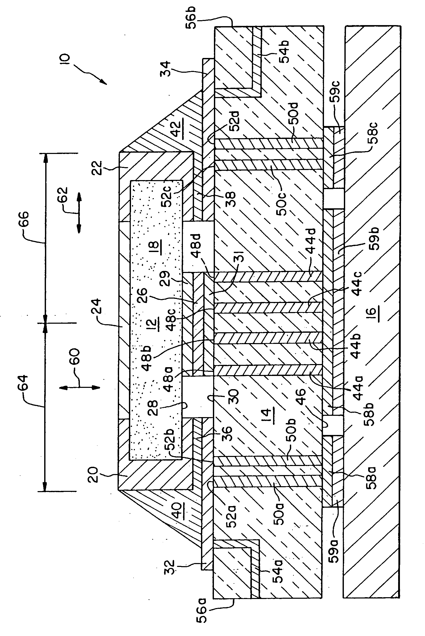 Discrete electronic component arrangement including anchoring, thermally conductive pad