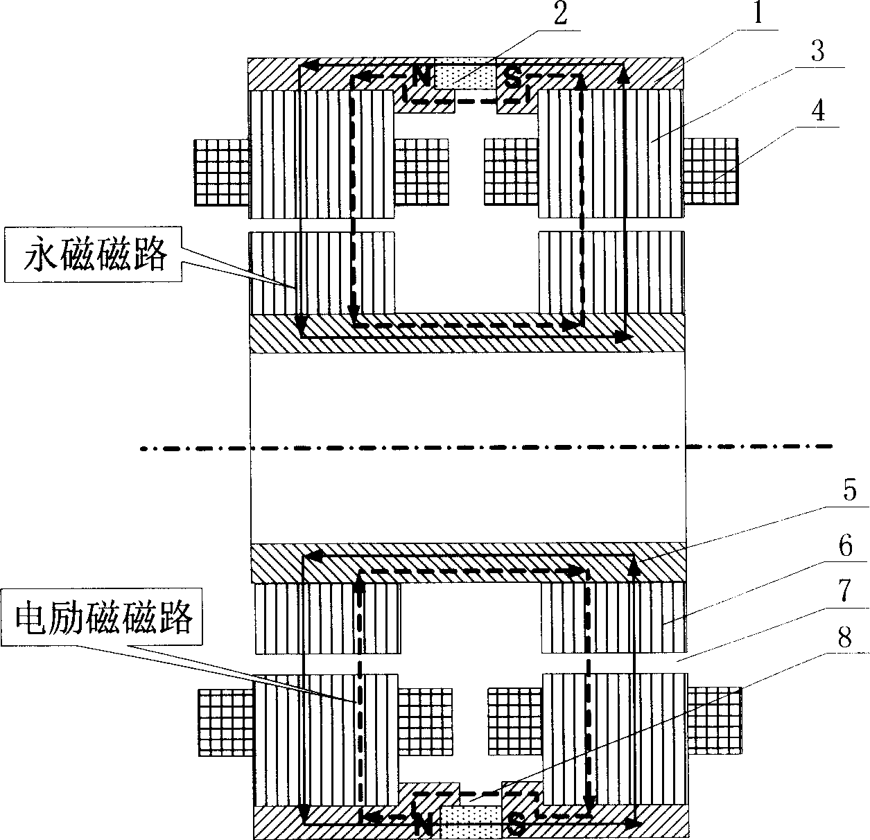 Low power consumption permanent magnet biased internal rotor radial magnetic bearing