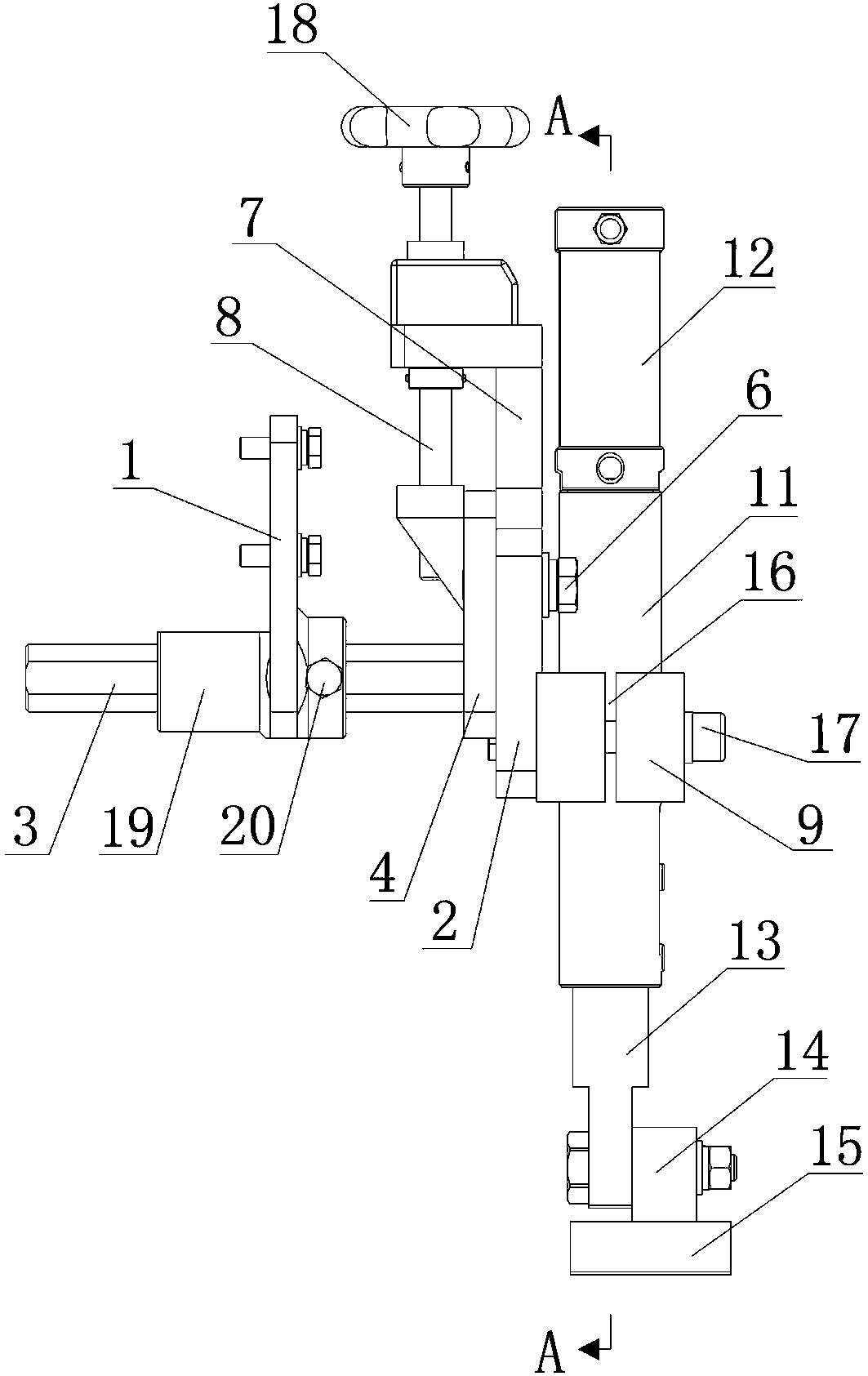 An upper pressing plate pressing mechanism for a vertical shaft split sawing machine