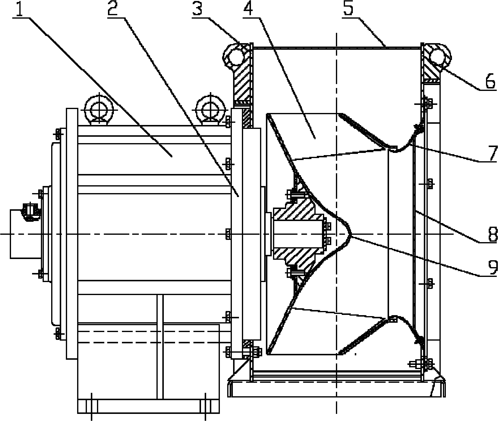 High full-voltage large-flow centrifugal blower with slant-wheel disk front-bent impeller