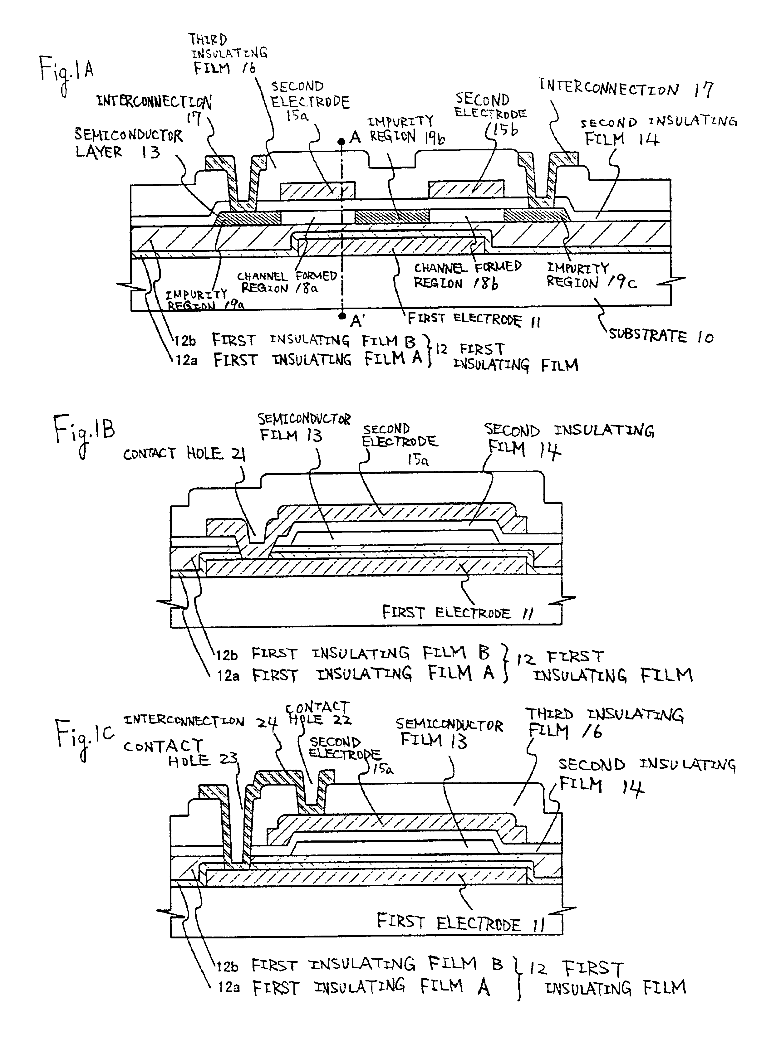 Thin film transistor with plural channels and corresponding plural overlapping electrodes