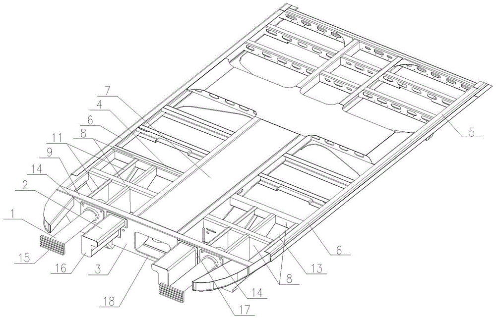 Anti-collision structure at the end of rail vehicle underframe