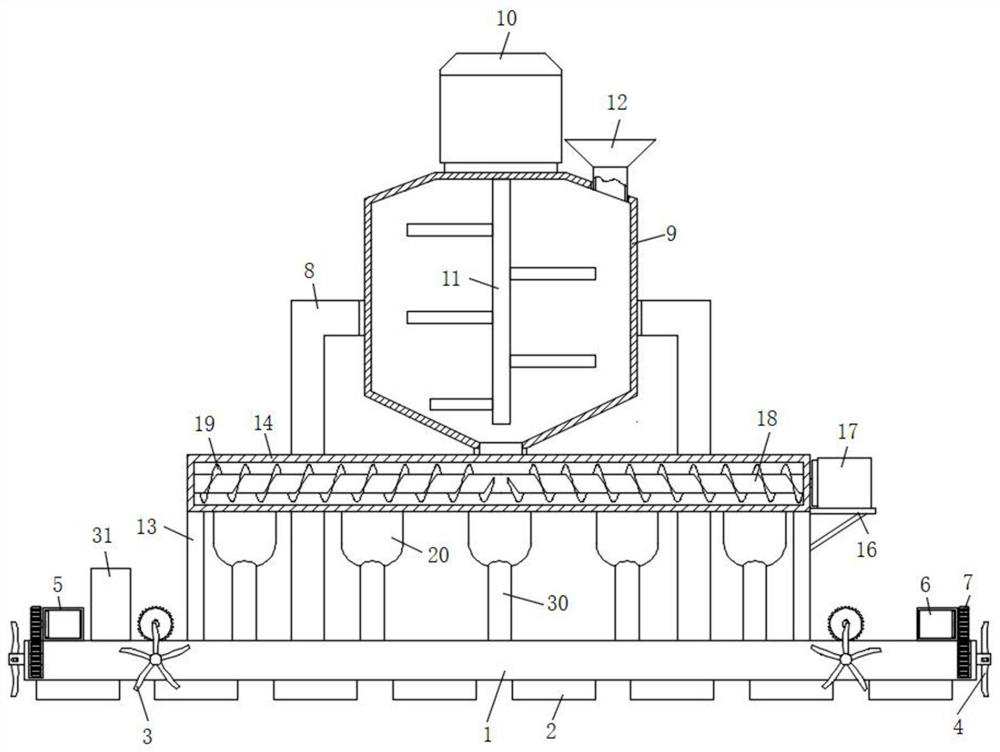 Feed flowing feeding device for aquaculture