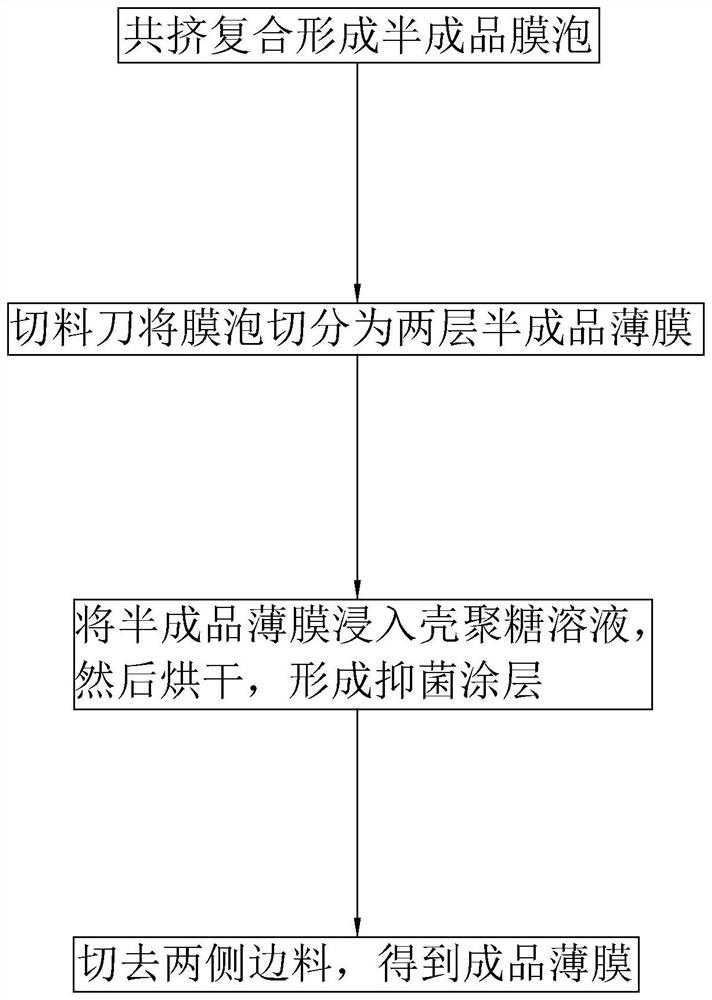 Biopolymer food packaging bag film and its preparation process and production equipment