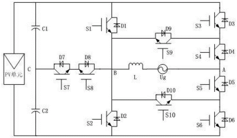 Switch tube clamping type transformerless photovoltaic inverter topology