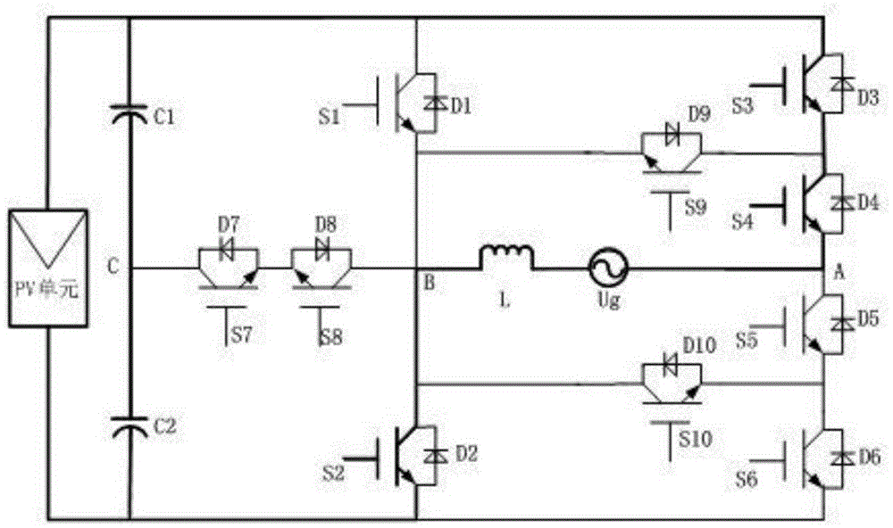 Switch tube clamping type transformerless photovoltaic inverter topology