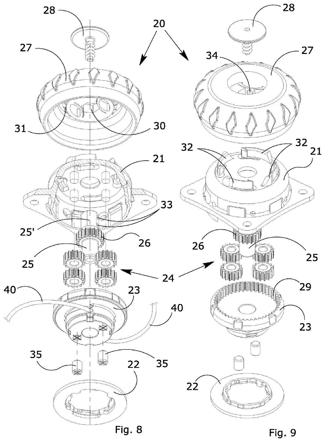 Manually operated rotative locking device for orthopedic orthoses or braces