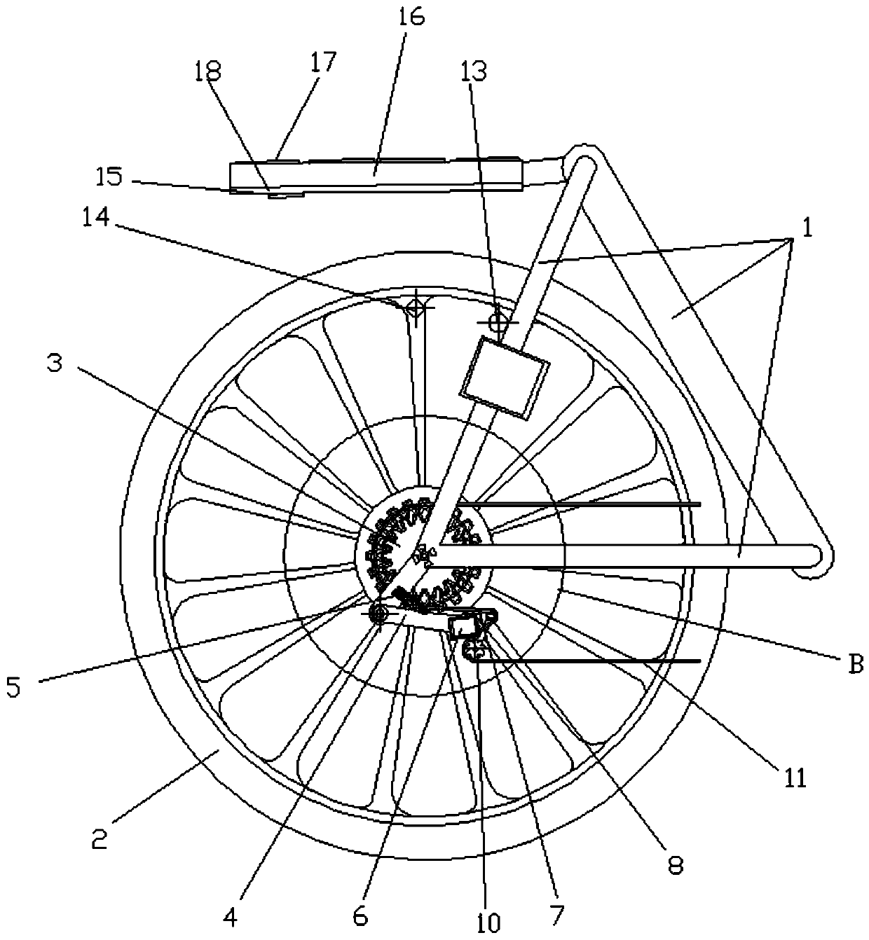 Bicycle speed changing device, speed changing bicycle and method