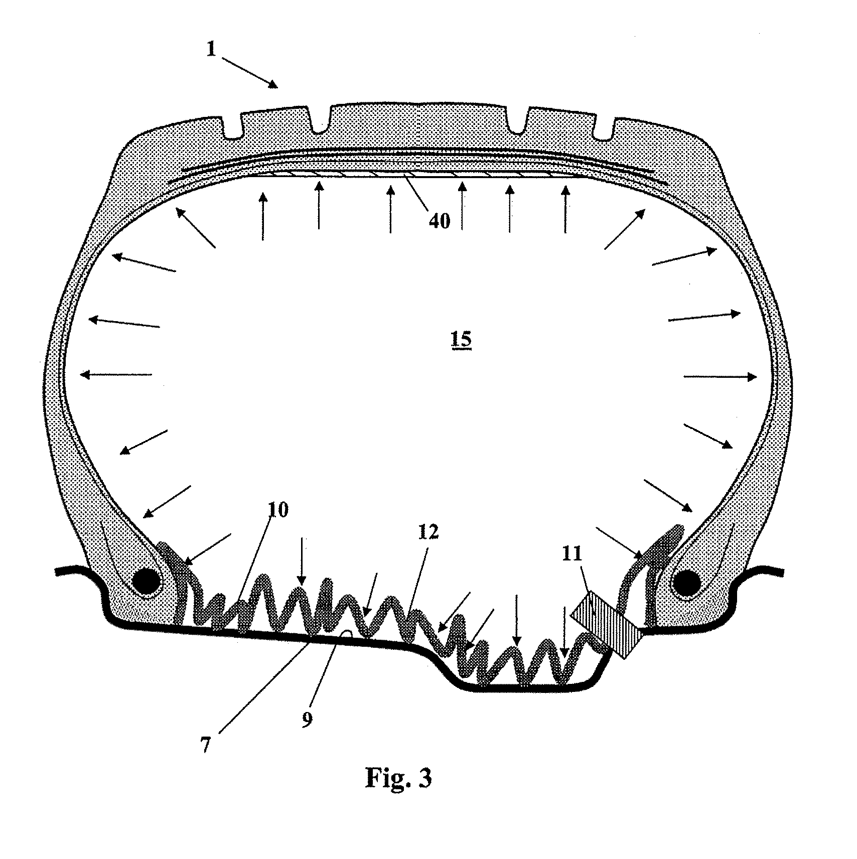 Tire with reduced rolling noise