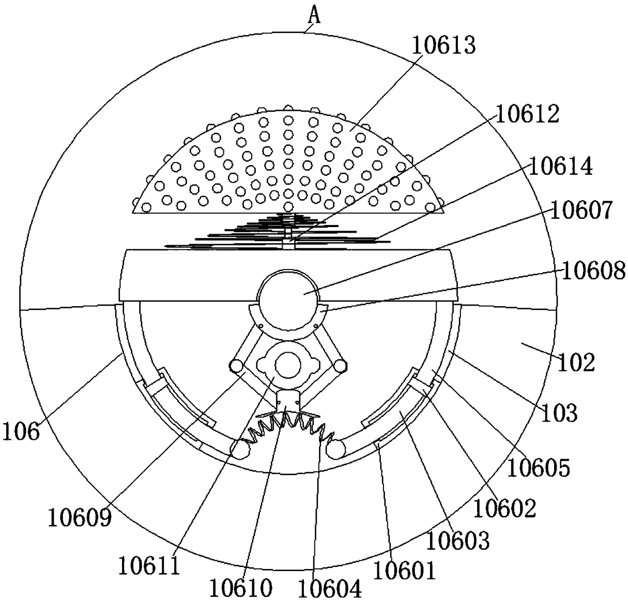 Arc-shaped route swinging type spheroidal twisting device applied to cell membranes of Pu'er tea