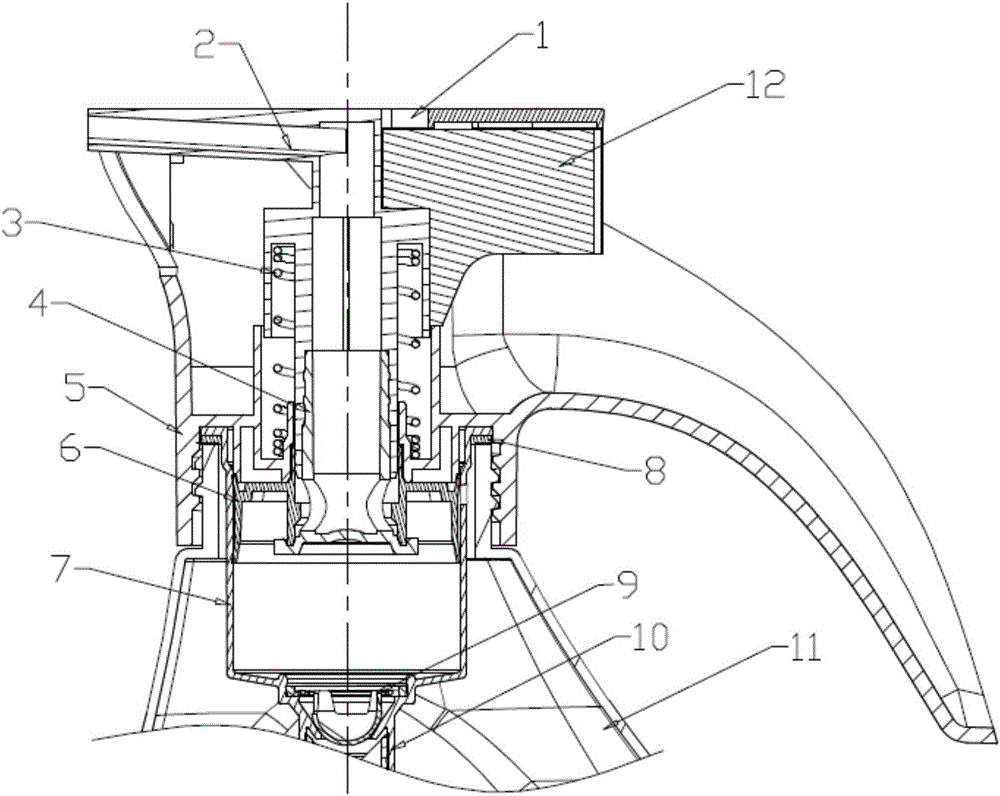 Quantitative pressing spray nozzle and container with quantitative pressing spray nozzle