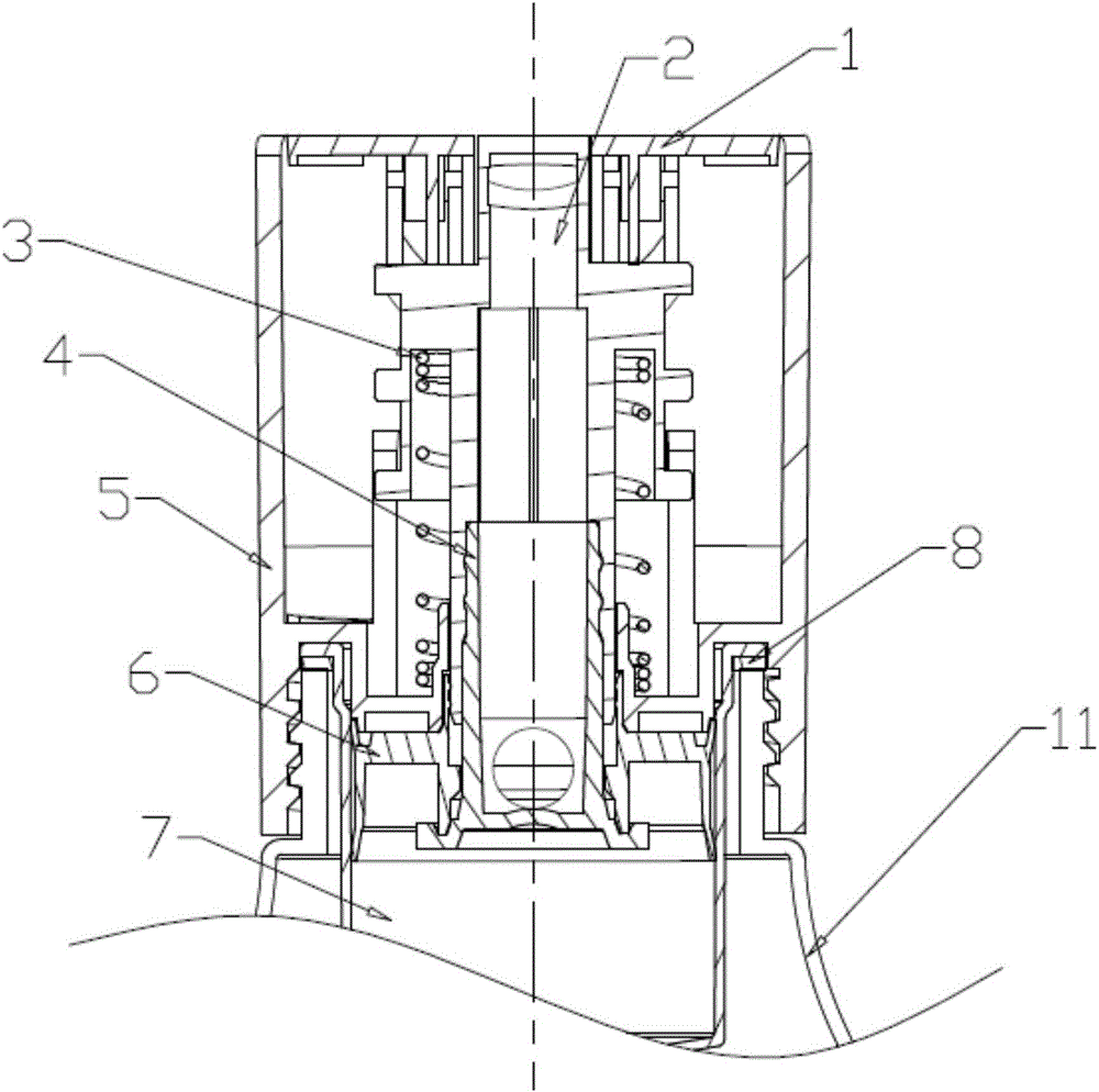 Quantitative pressing spray nozzle and container with quantitative pressing spray nozzle