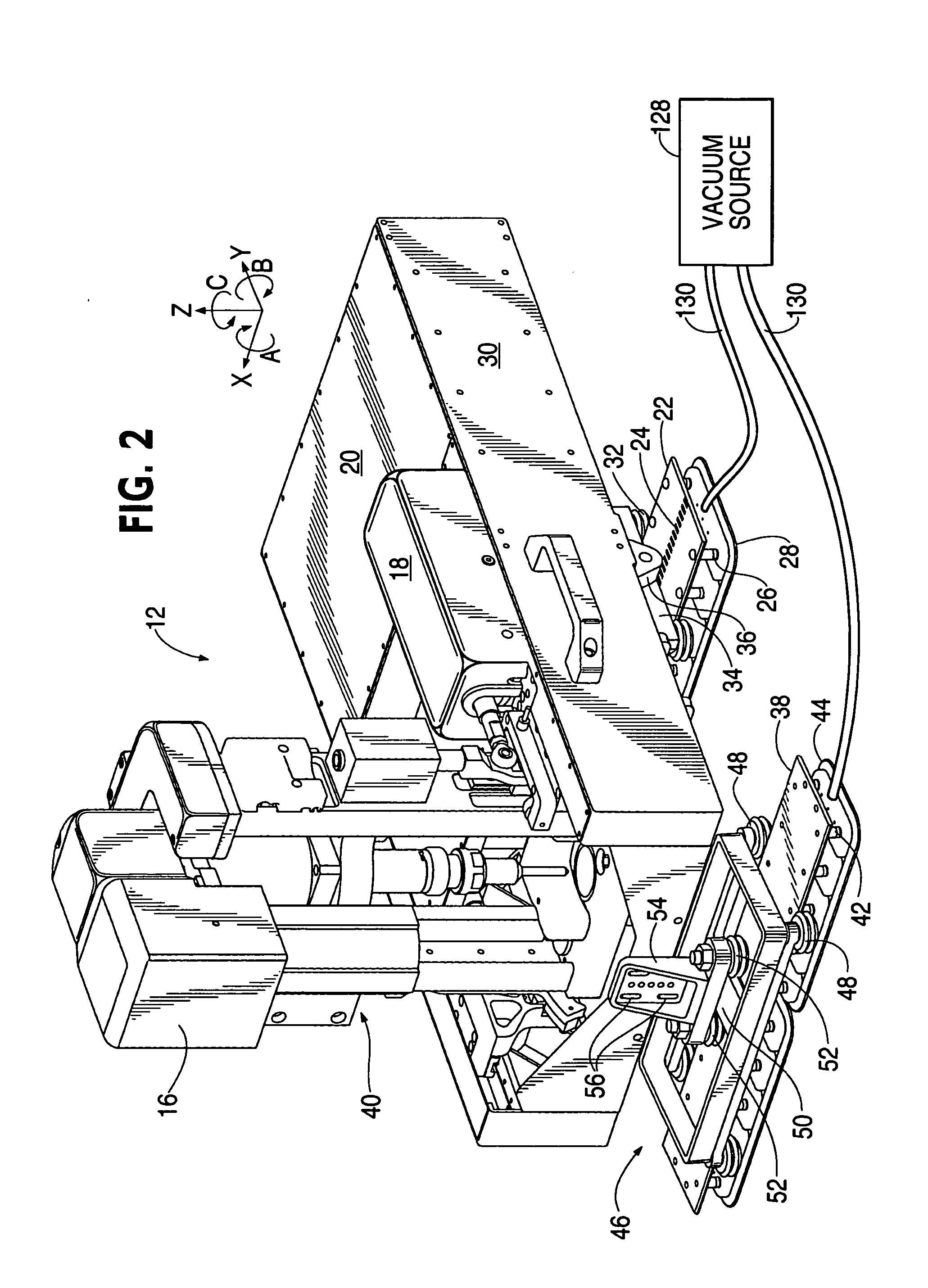 Flexible rail multiaxis machine tool and method