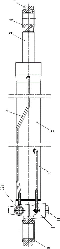 A shock-absorbing oil cylinder used for overturning cabs of medium-heavy vehicles