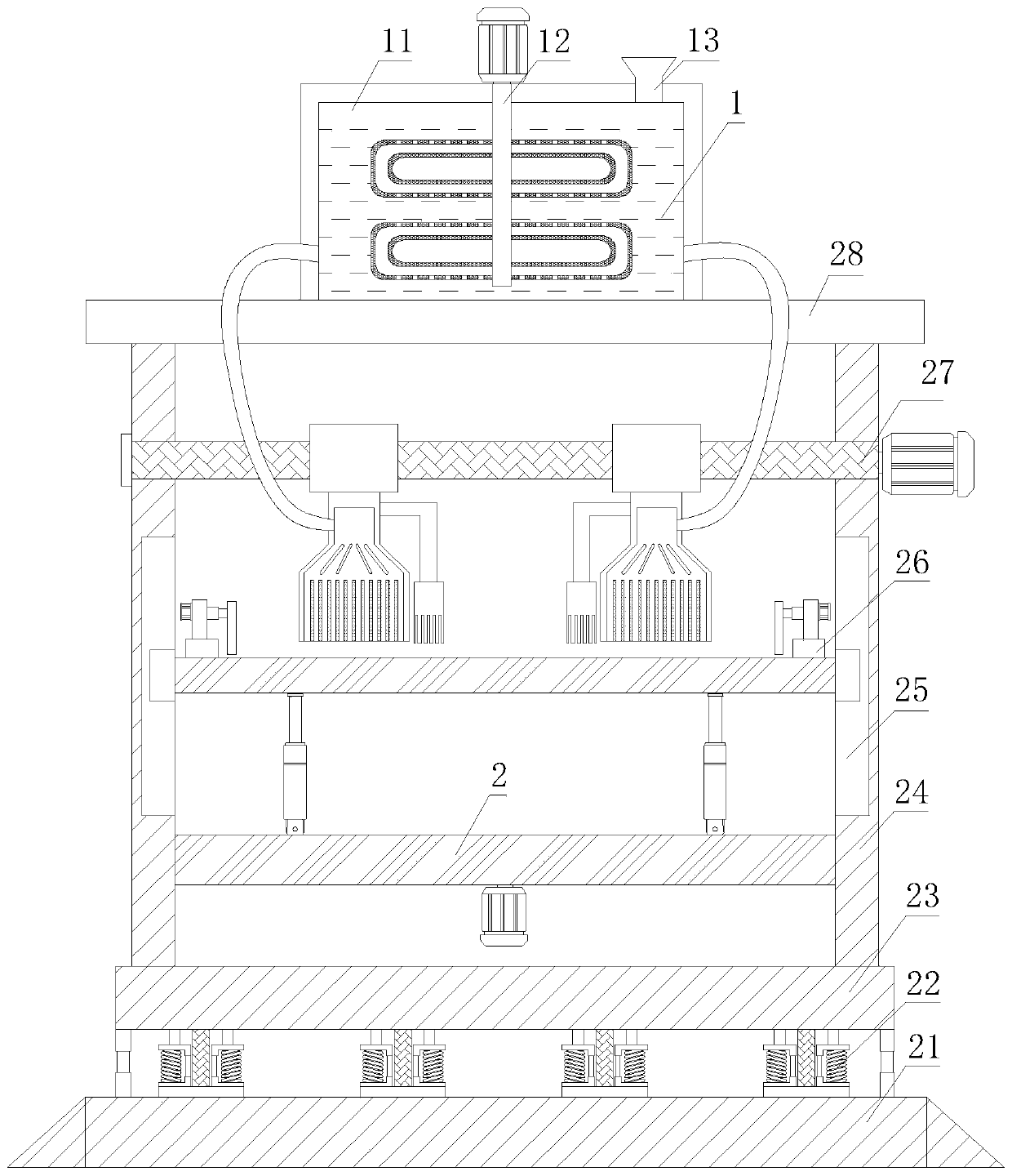 Gluing device for multi-layer solid wood composite floor machining