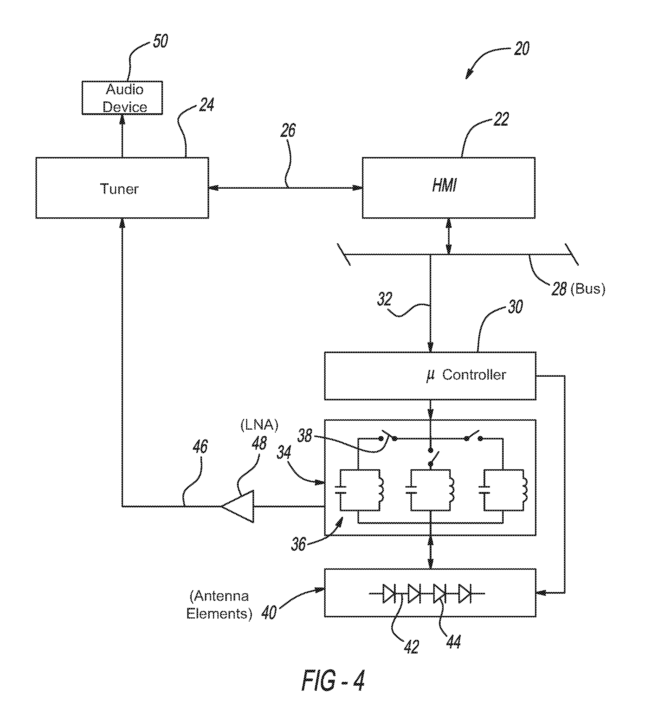 AM/FM antenna performance in the presence of wide-band noise using tunable high-Q structures