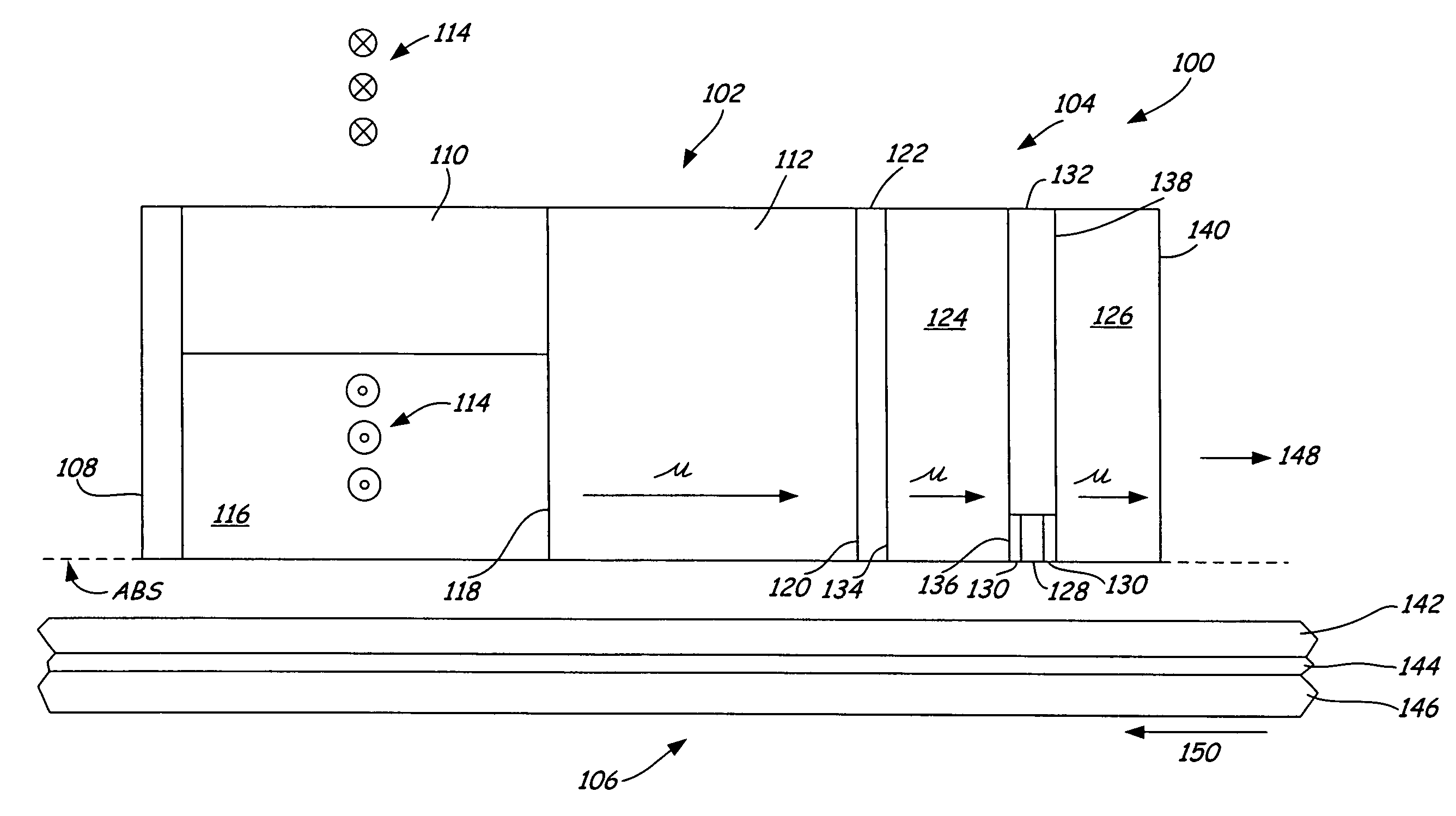 Transducing head including a magnetic element exhibiting varying permeability