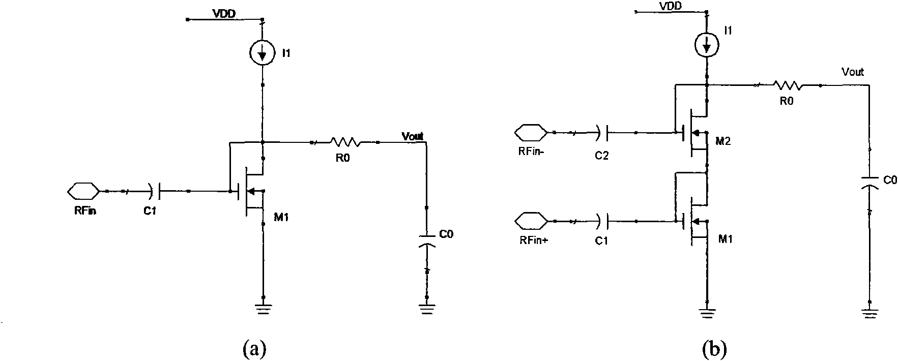 CMOS difference radio-frequency signal amplitude detection circuit