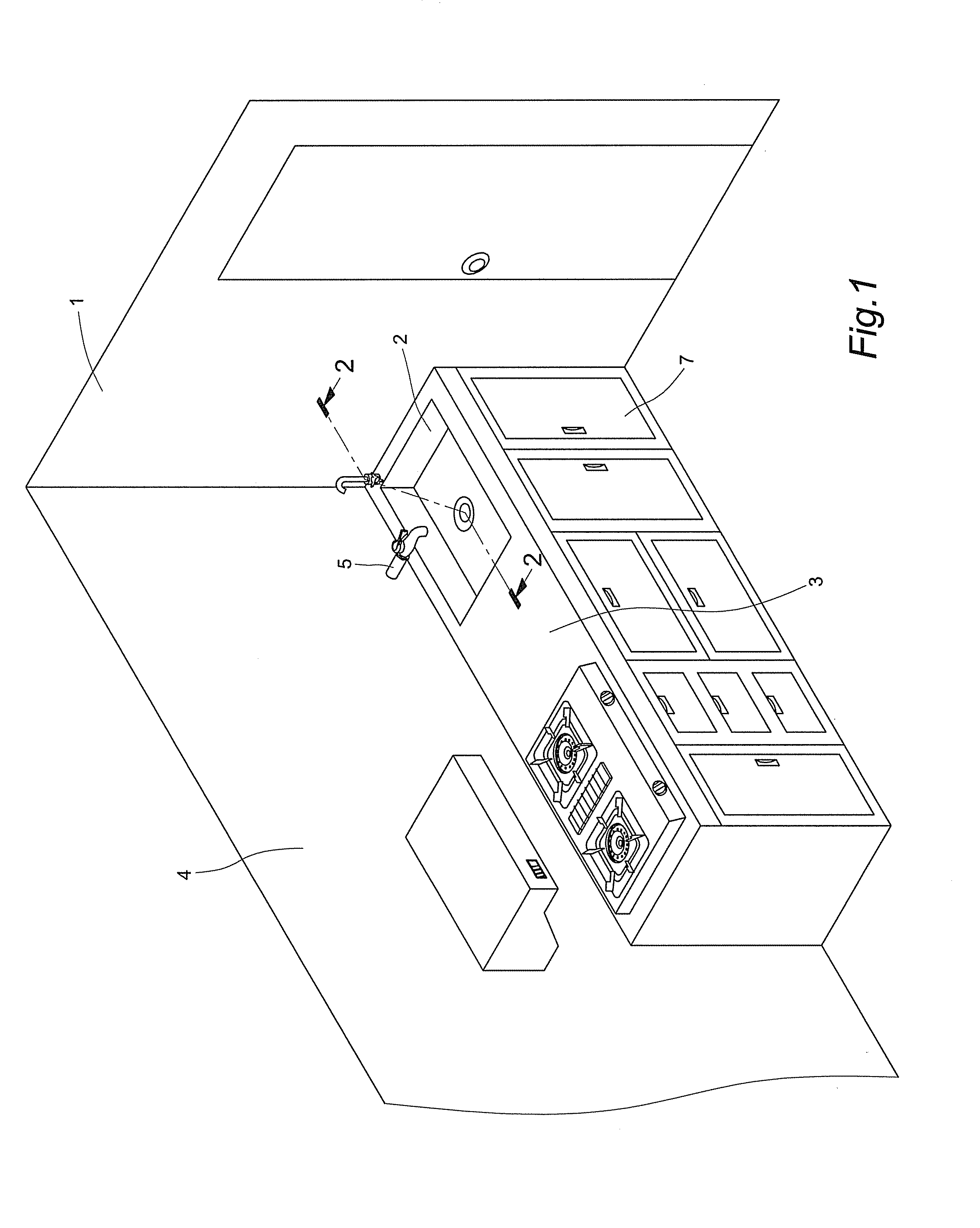 Wall-mounted kitchen-cabinet with storage of non-potable water out of reverse osmosis (RO) water treating machine