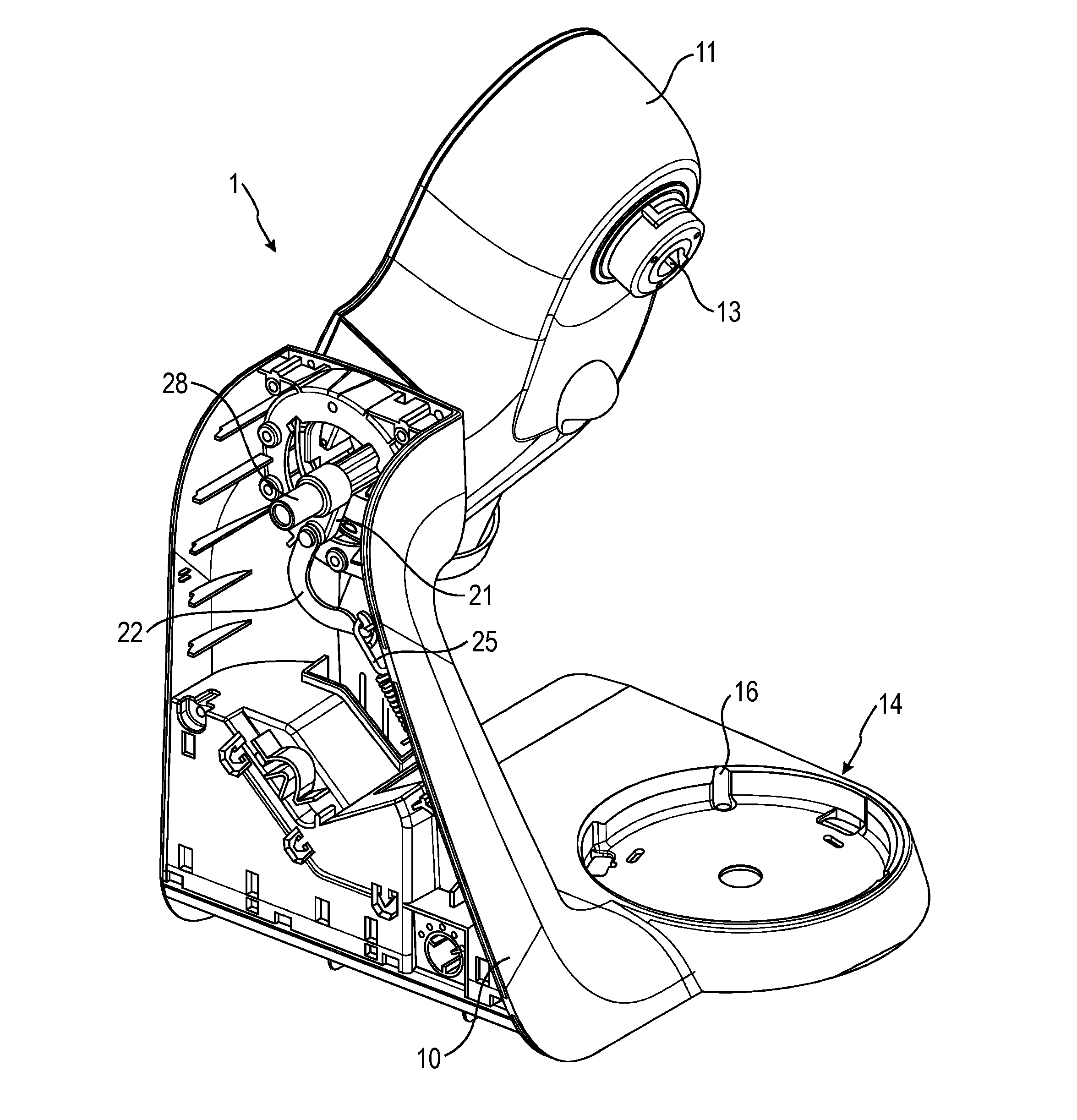 Kitchen appliance with a pivoting arm