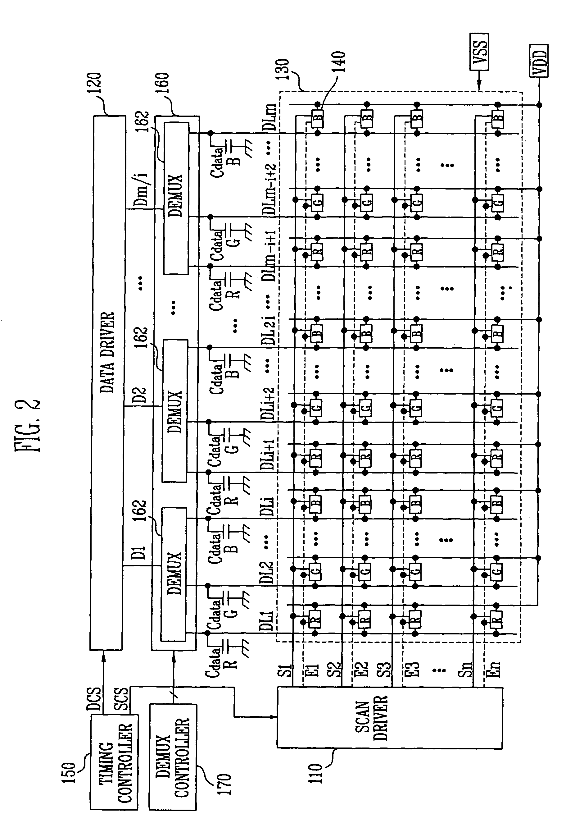 Organic light emitting display having demultiplexers and parasitic capacitances