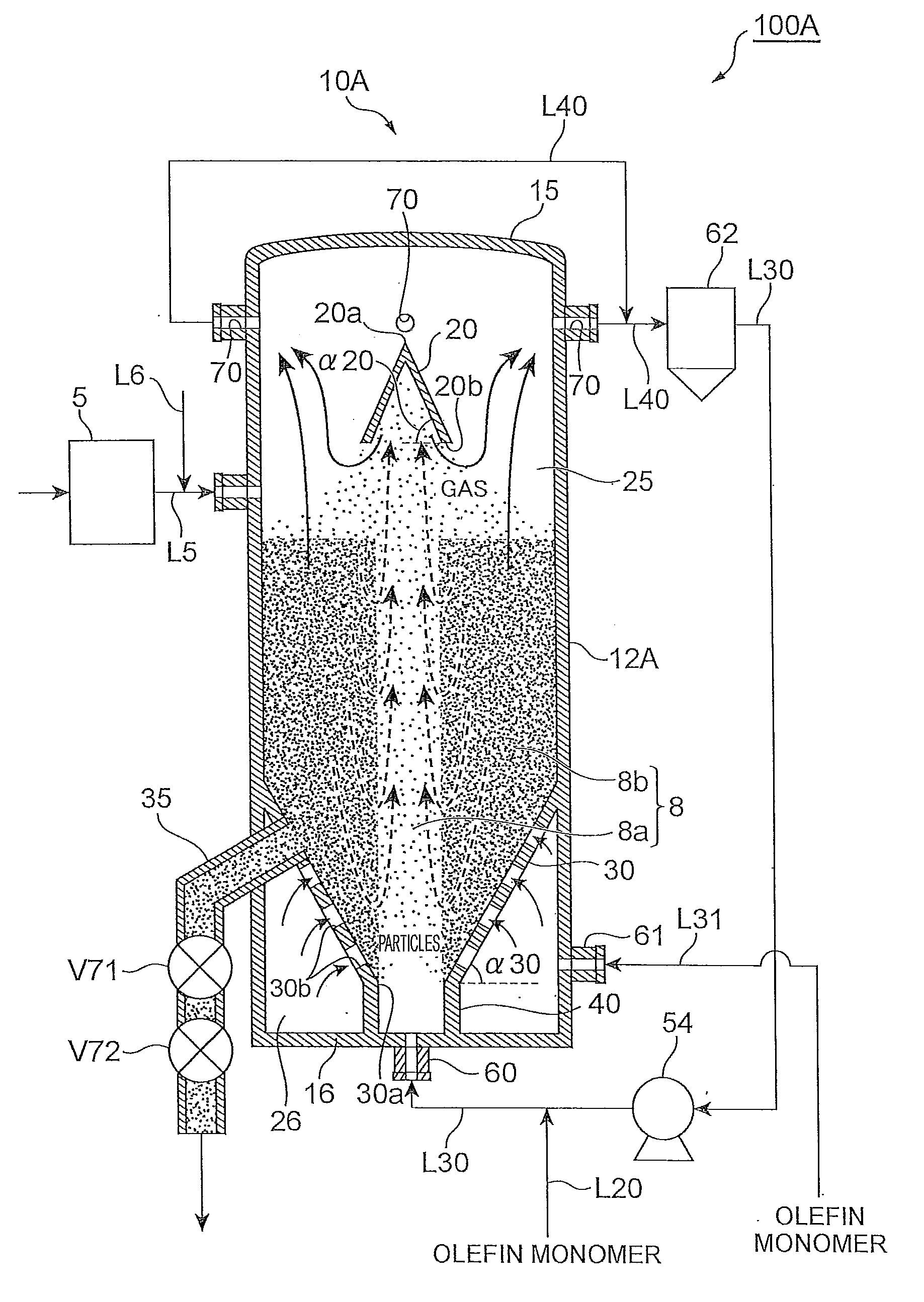 Spouted-fluidized bed-type olefin polymerization reactor