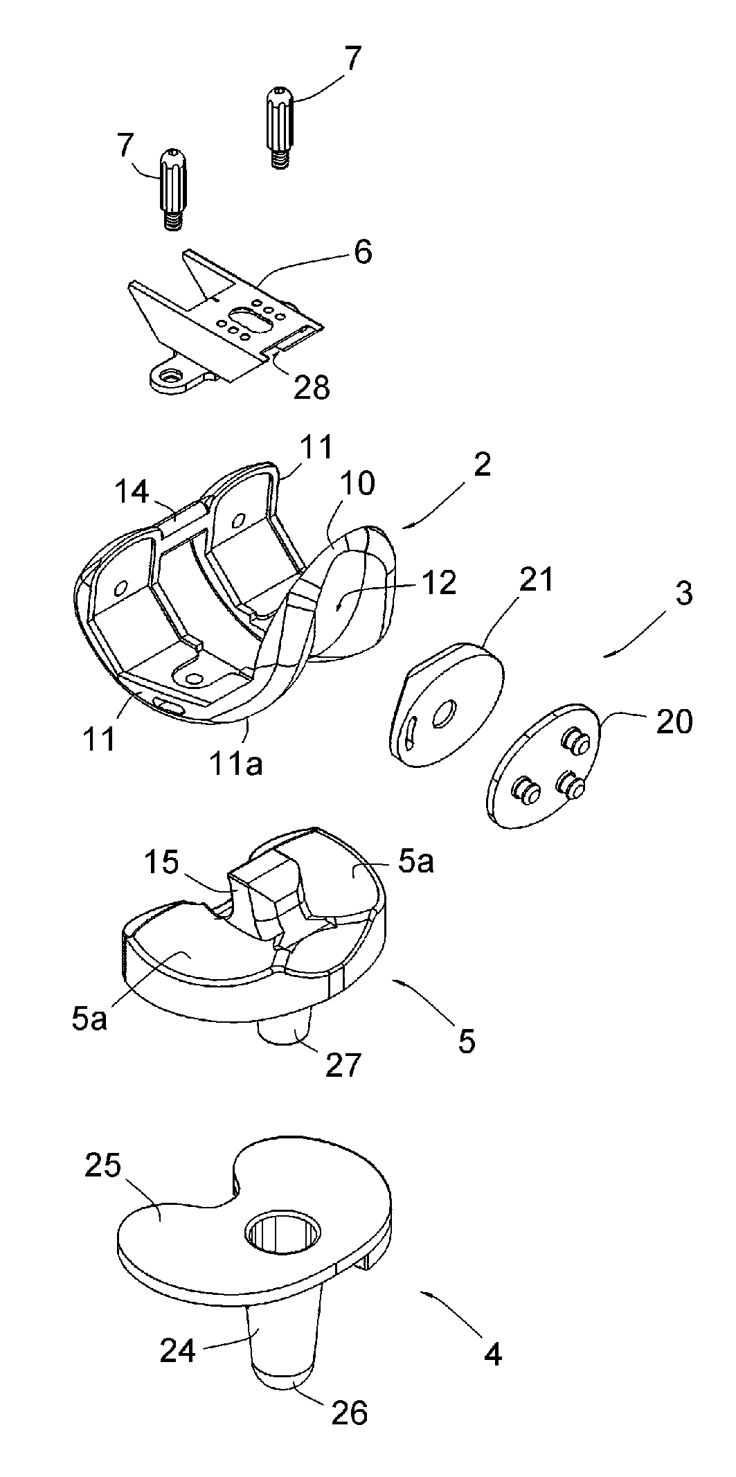 Total knee prosthesis, and set of modular elements making it possible to obtain such a prosthesis