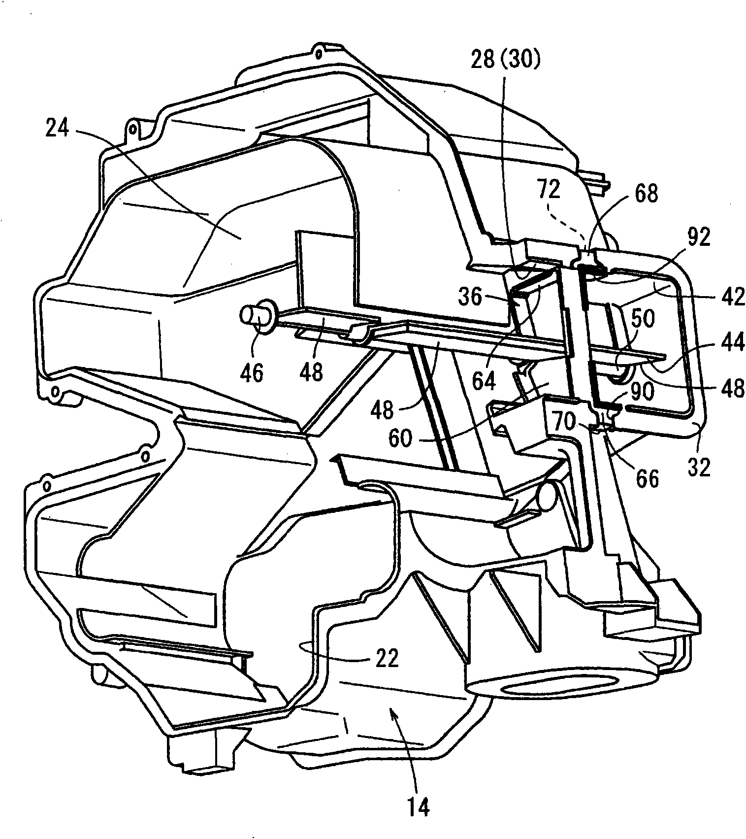 Separation component and vehicle air conditioner having the separation component