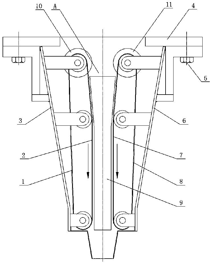 Discharging hopper for bag feeding type packaging