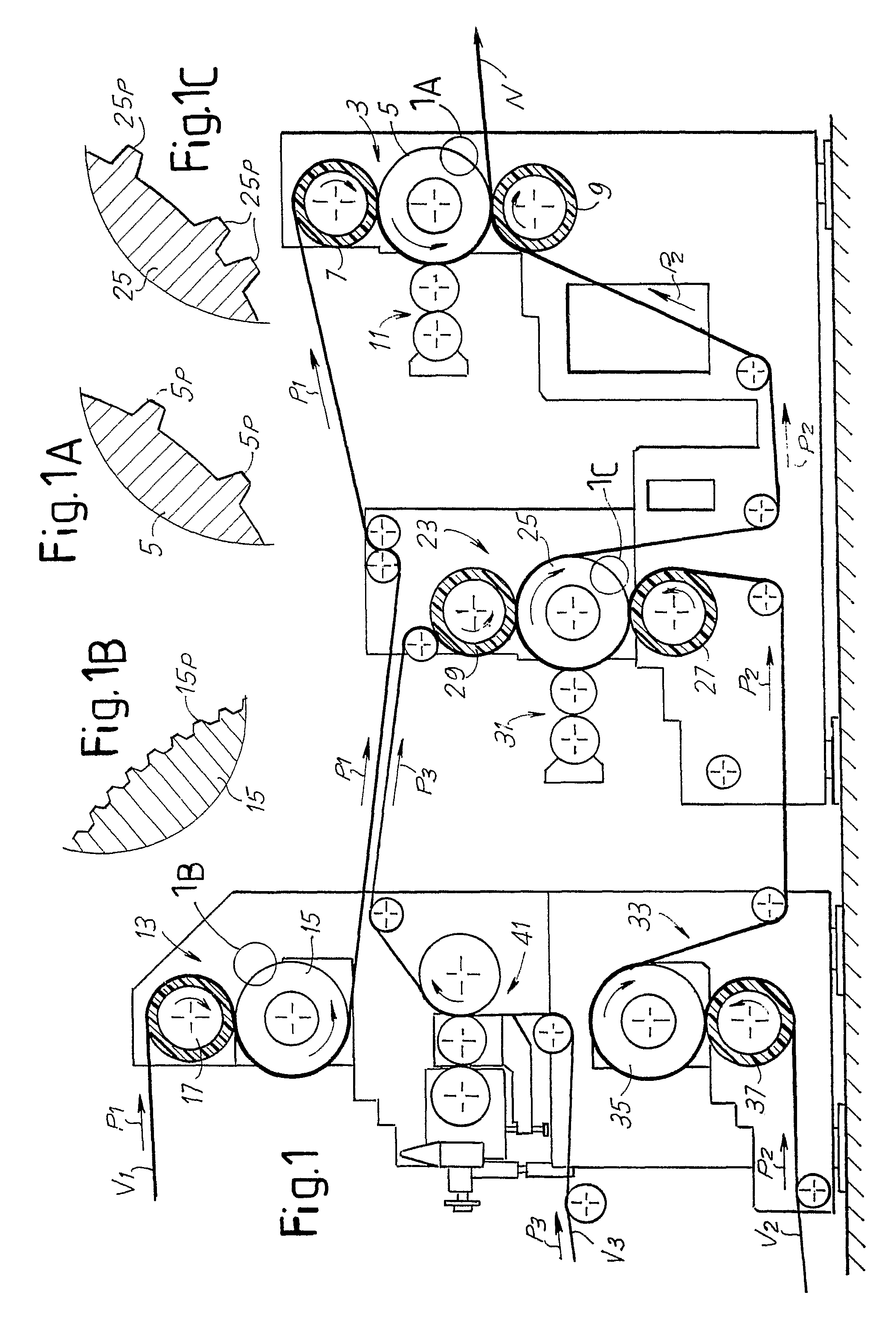 Multi-ply paper product or the like, method for the production thereof and relative system