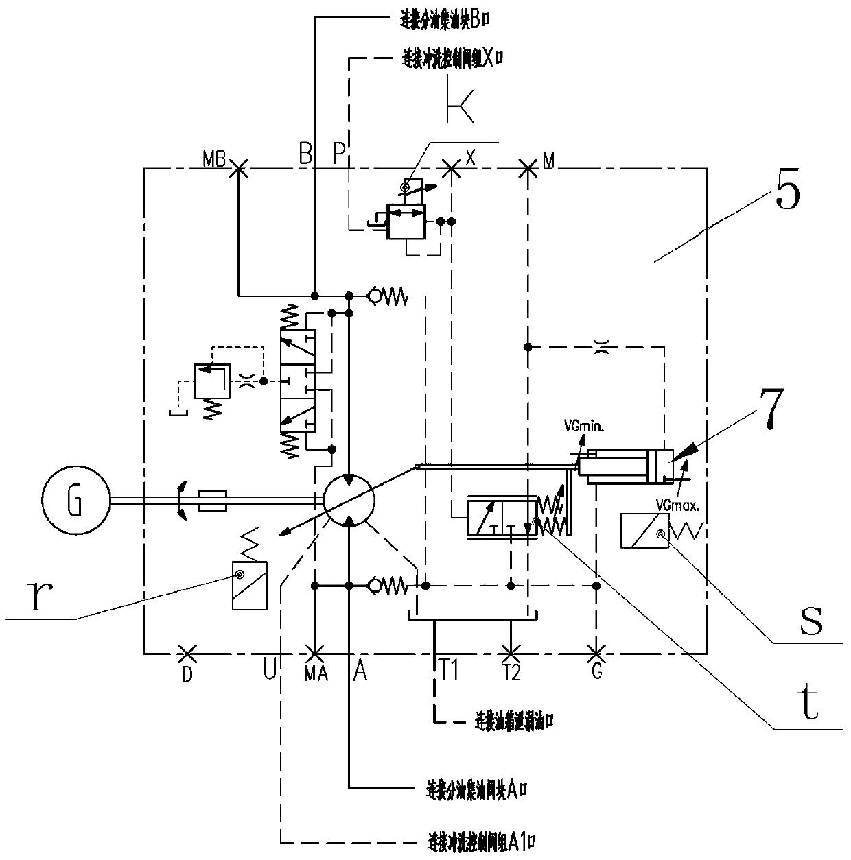 Stepless speed regulation hydraulic drive system of screw conveyor for super large diameter shield tunneling machine