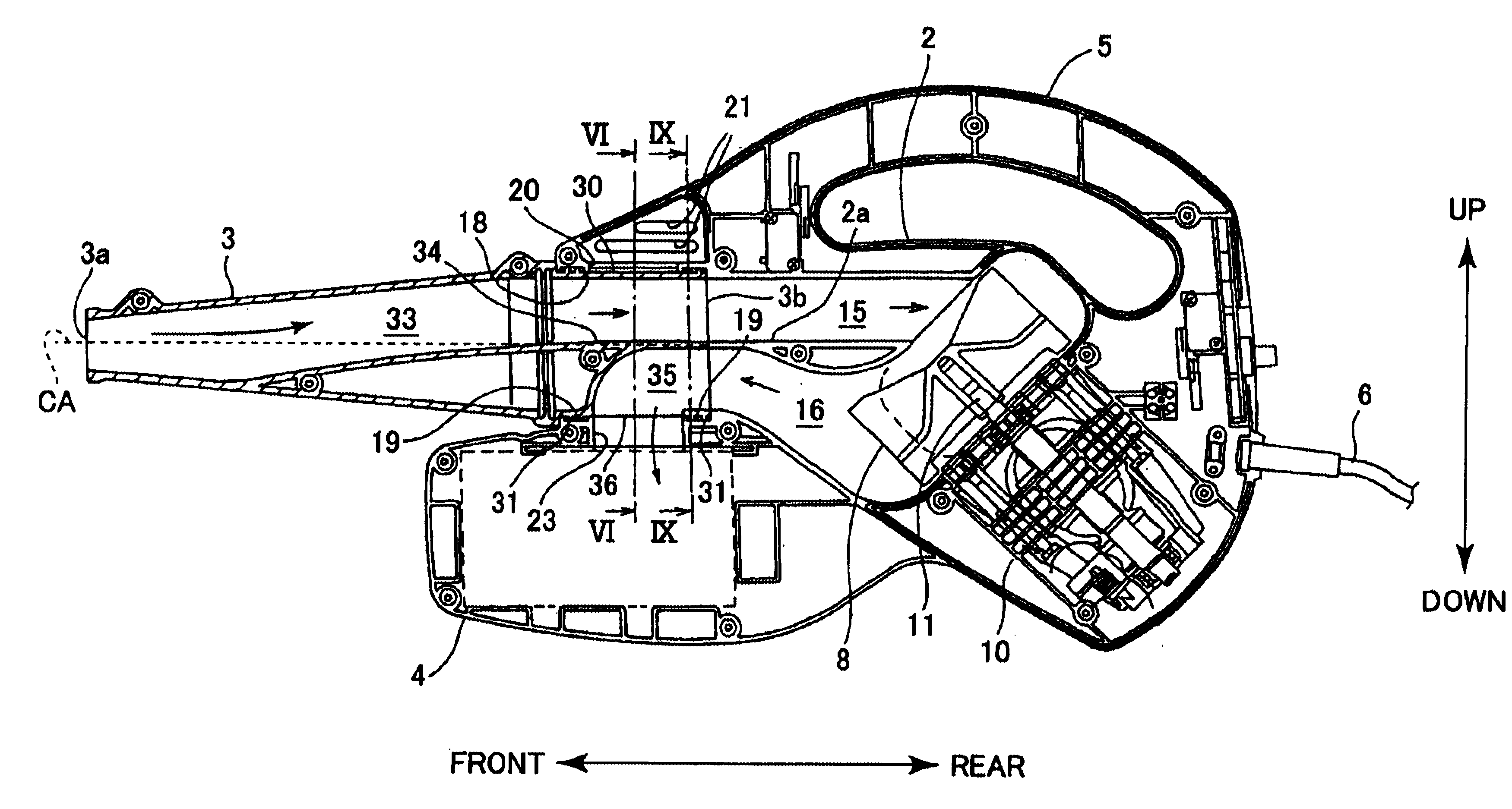 Mechanism for switching airflow mode of air blower/vacuum