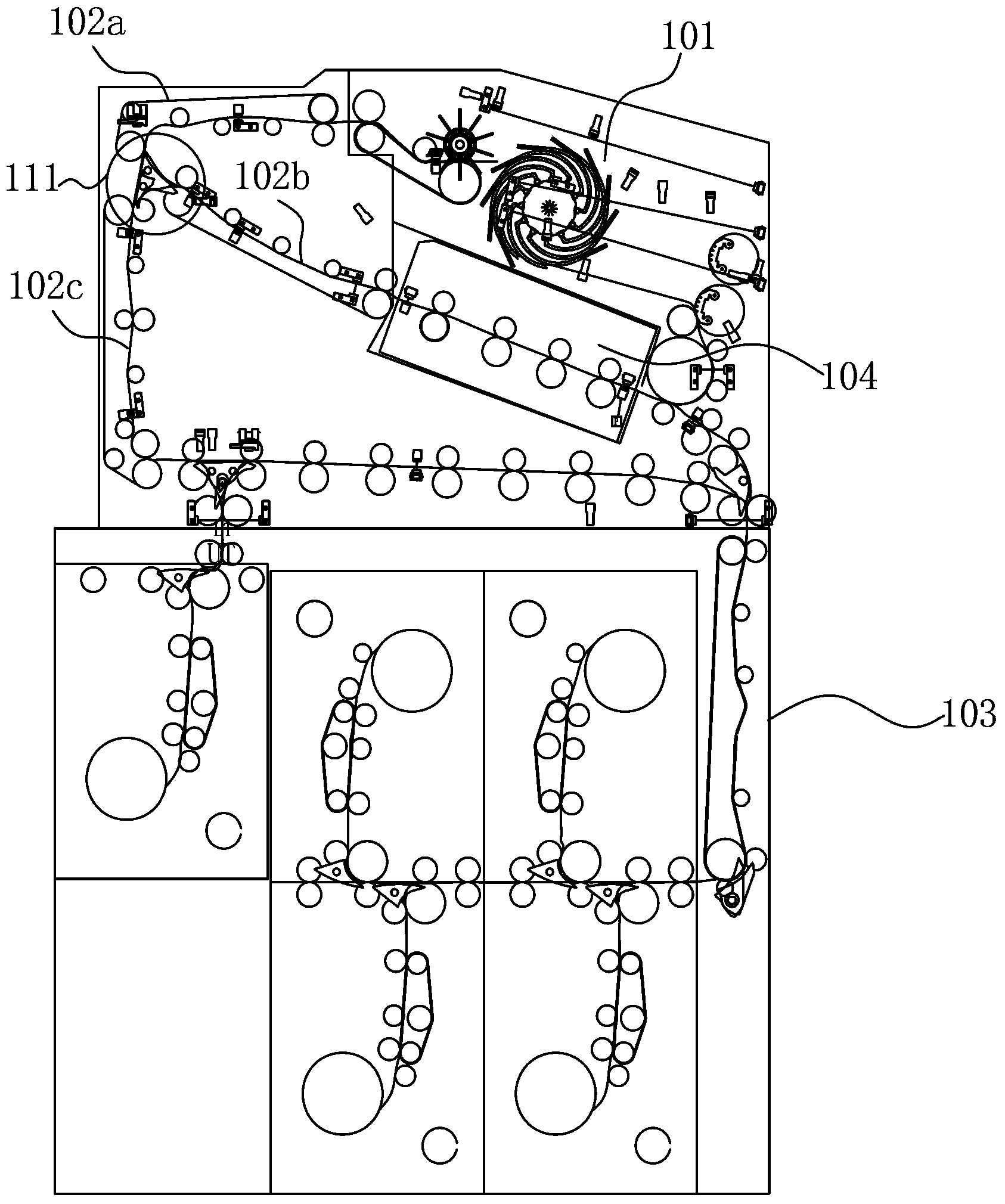 Three-way transmitting device for sheet medium