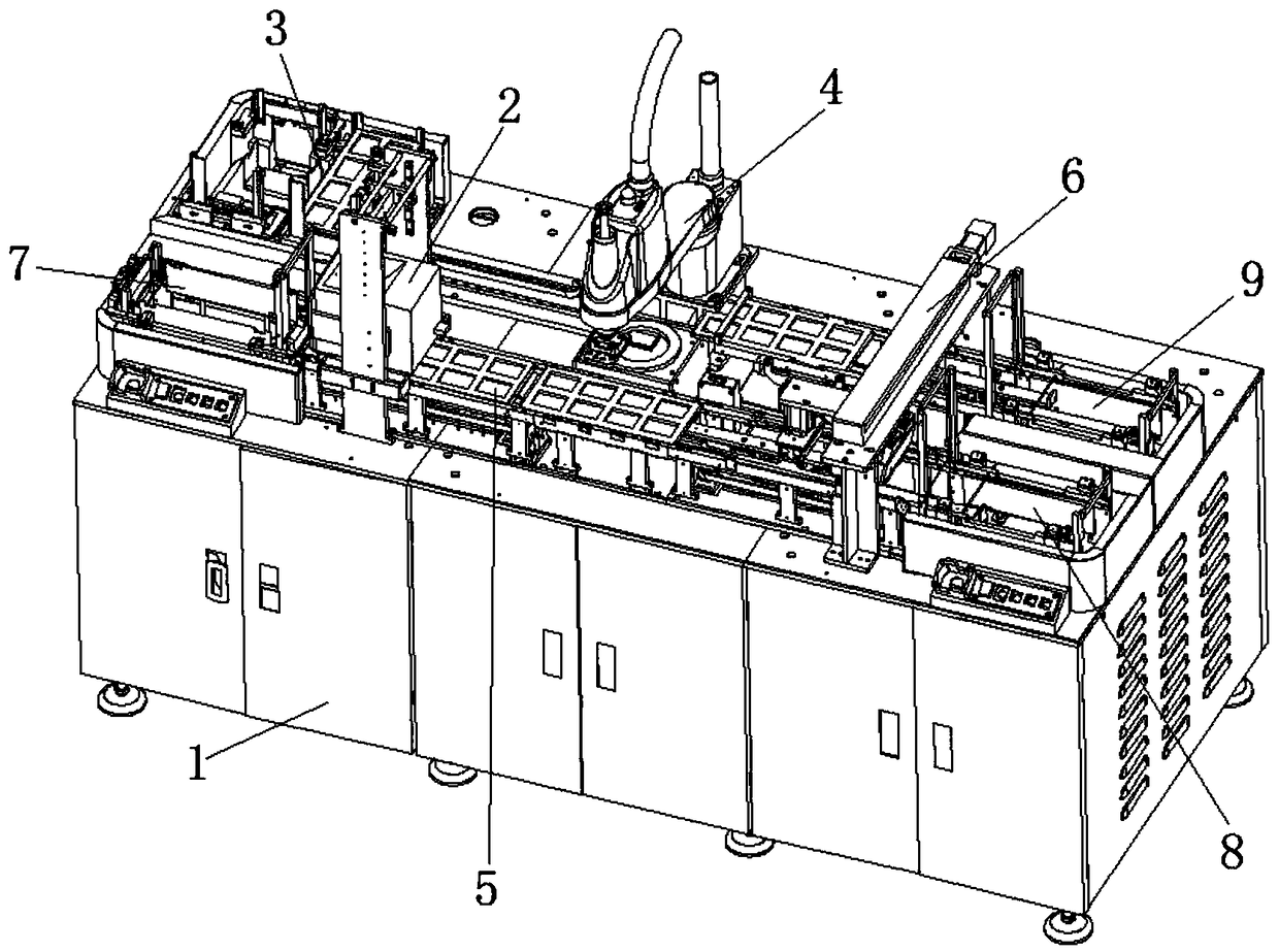 Continuous and automatic tray collecting and dispensing mechanism of detection equipment