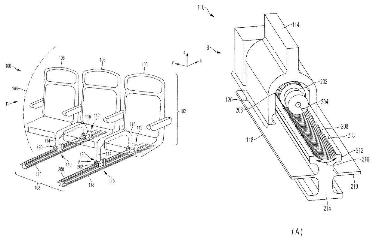 Seat adjustment device and aircraft or spacecraft