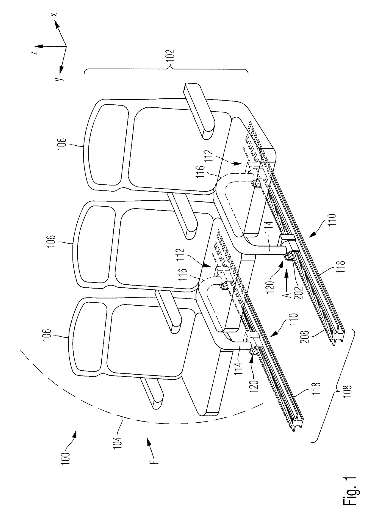 Seat adjustment device and aircraft or spacecraft