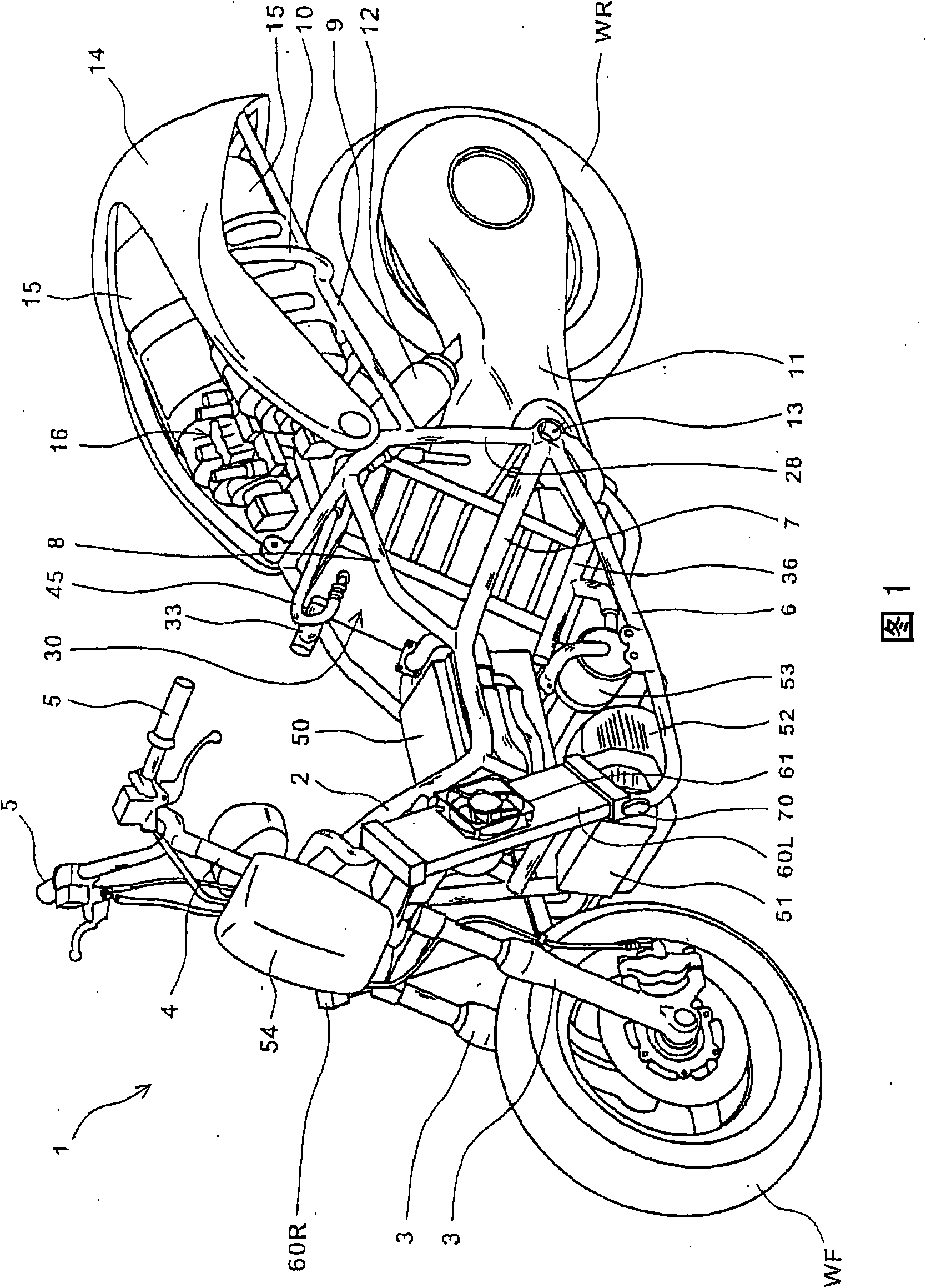 Saddle ride, fuel cell powered vehicle