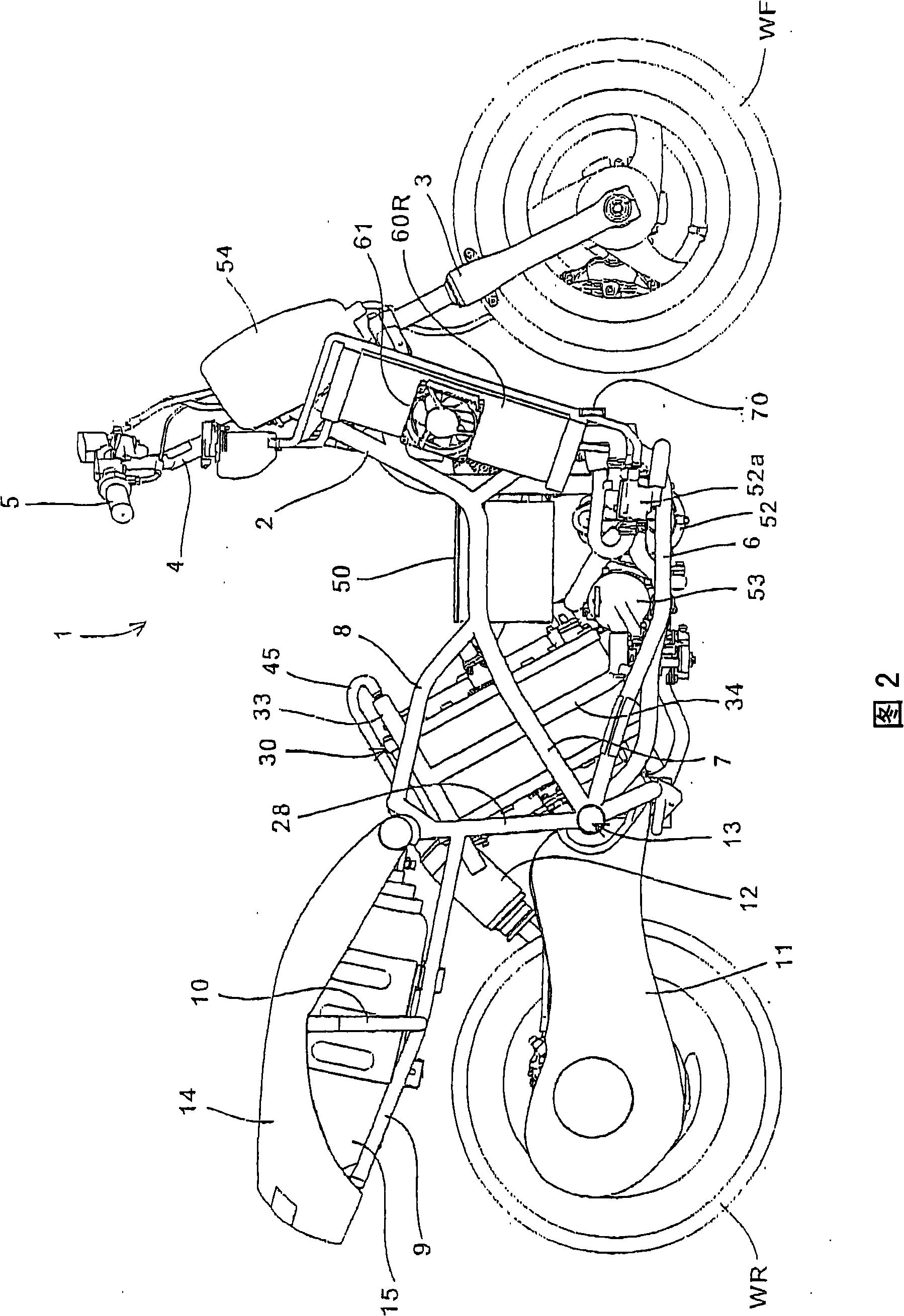 Saddle ride, fuel cell powered vehicle