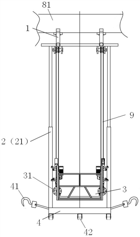 A lower chord reinforced steel truss girder inspection vehicle lifting platform