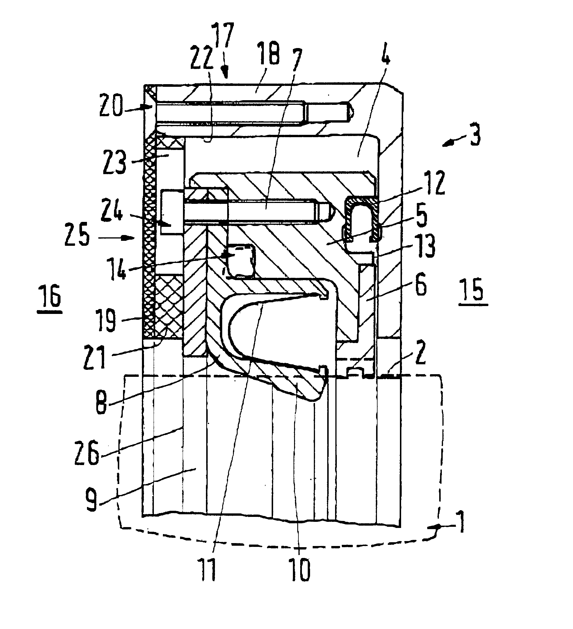 Sealing arrangement between two components rotating relative to one another