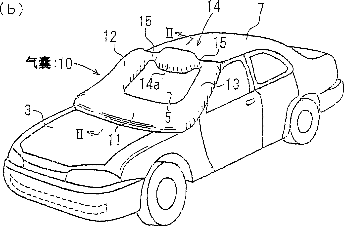 Airbag and airbag device for protecting a pedestrian or the like