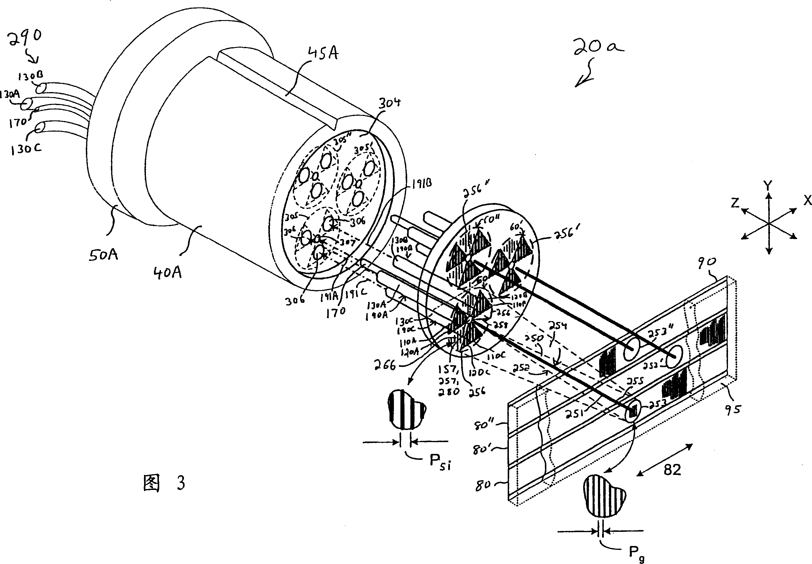 Absolute position miniature grating encoder readhead using fiber optic receiver channels