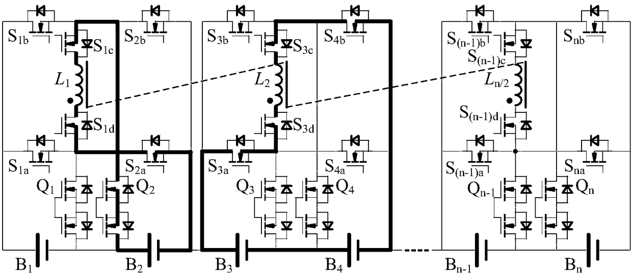 Serial energy storage equalizing circuit with flexible path