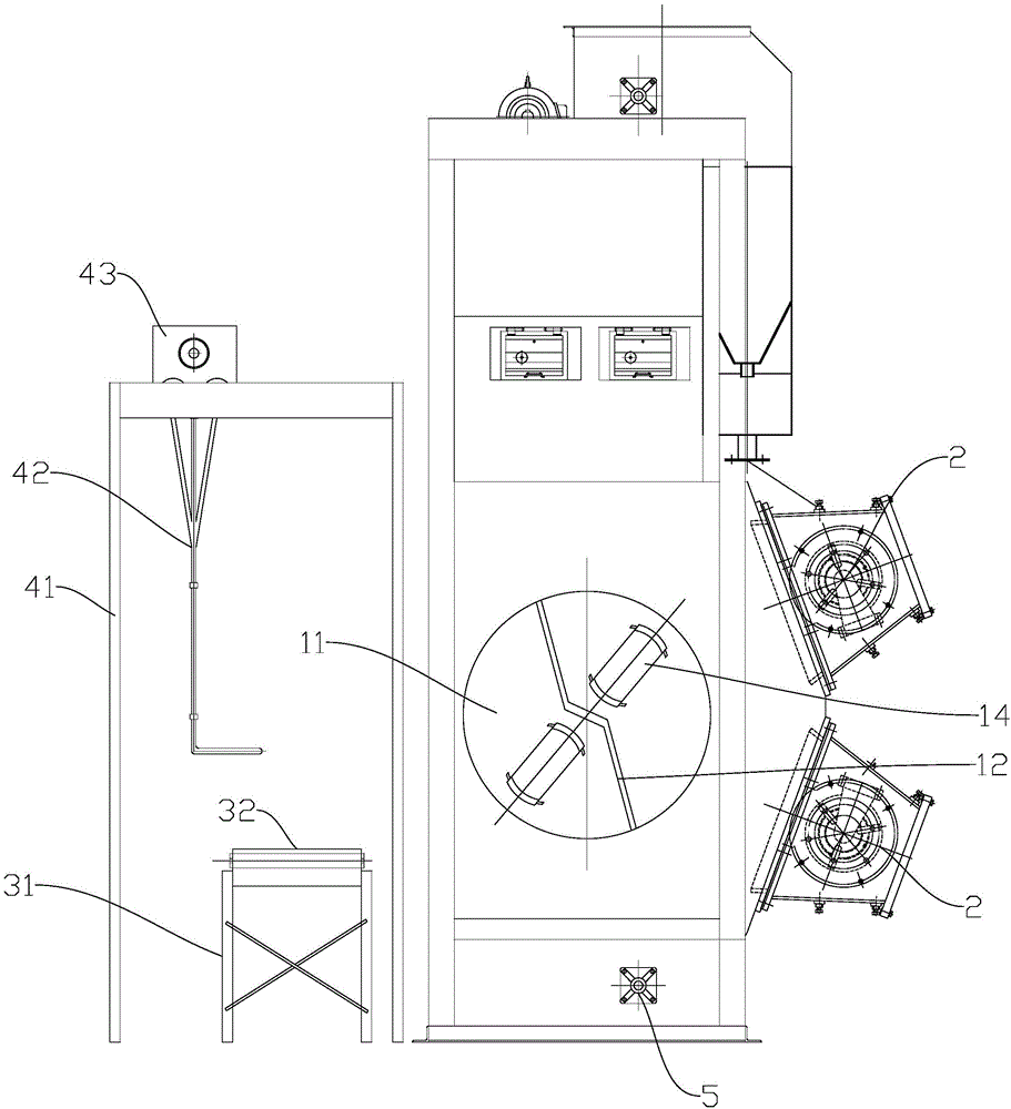 Box body type workpiece shot blasting cleaning device for upper mobile material conveying