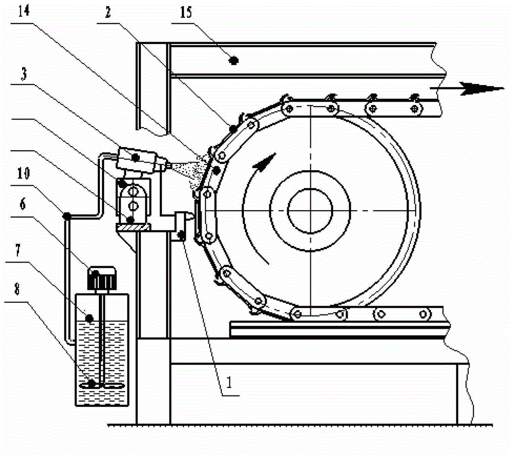 Release agent automatically spraying device of common aluminum ingot casting machine