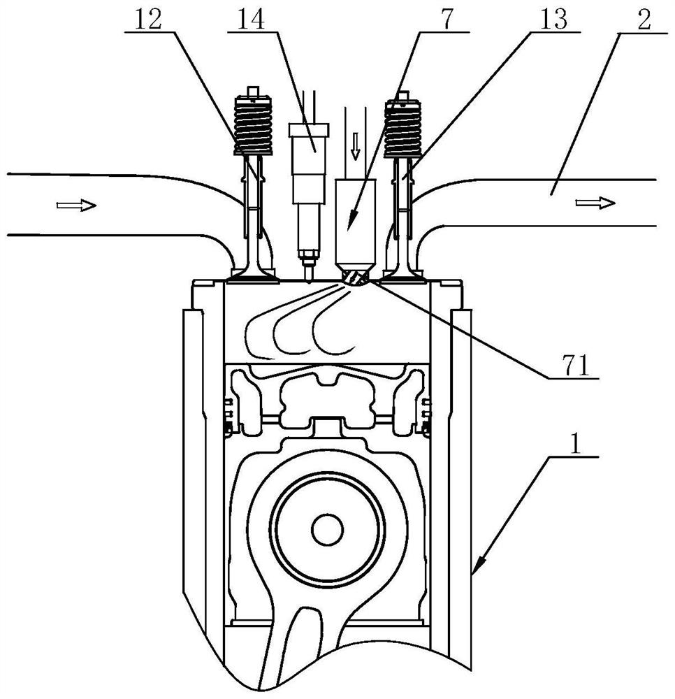 Exhaust gas in-cylinder direct injection turbulent combustion system and method