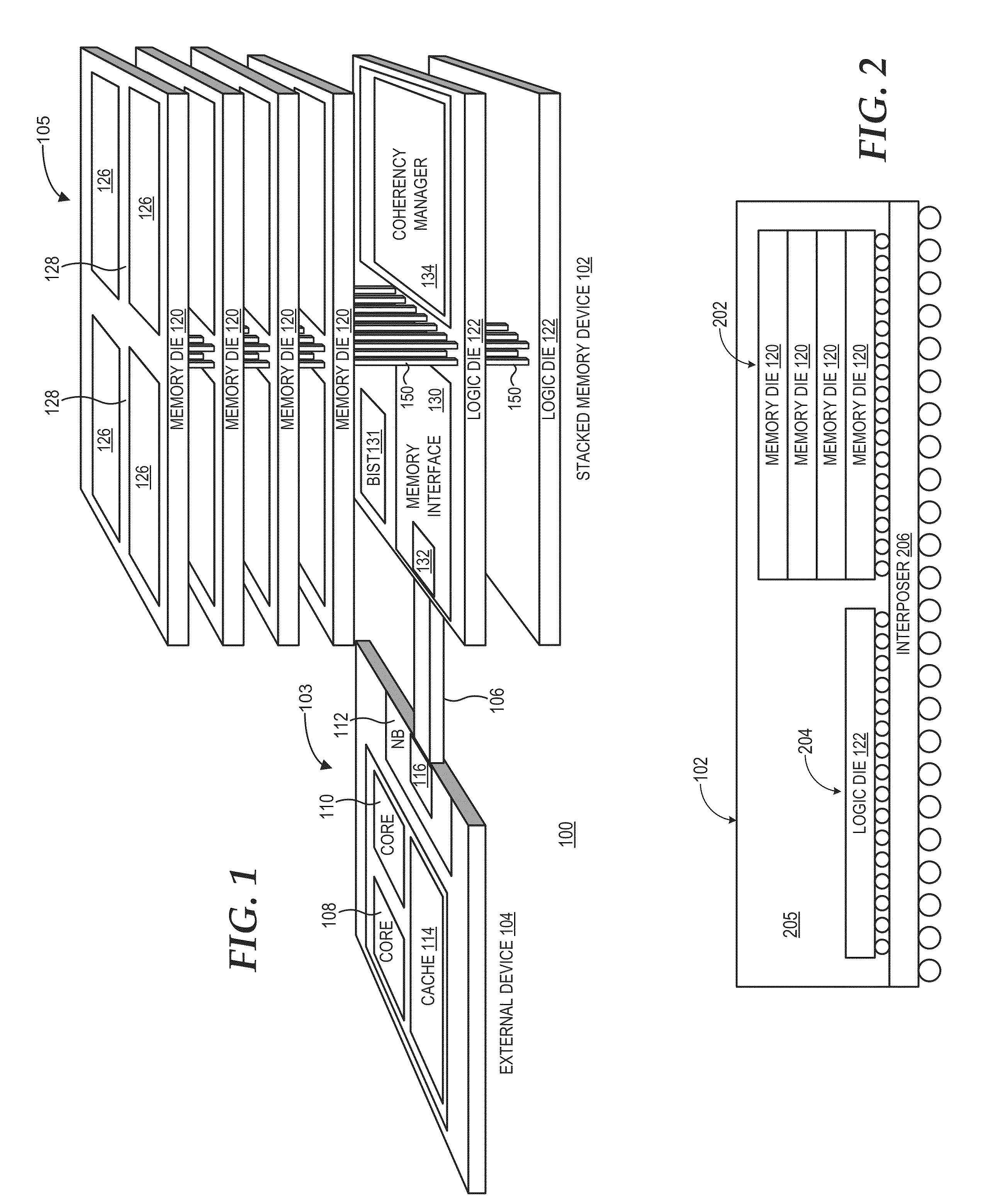 Cache coherency using die-stacked memory device with logic die